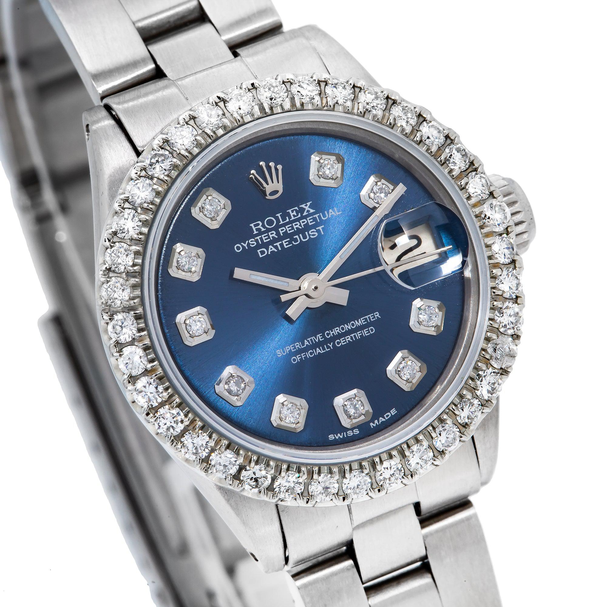 Rolex Oyster Perpetual Lady Datejust 6516 26MM Blue Diamond Dial With Stainless Steel Bracelet