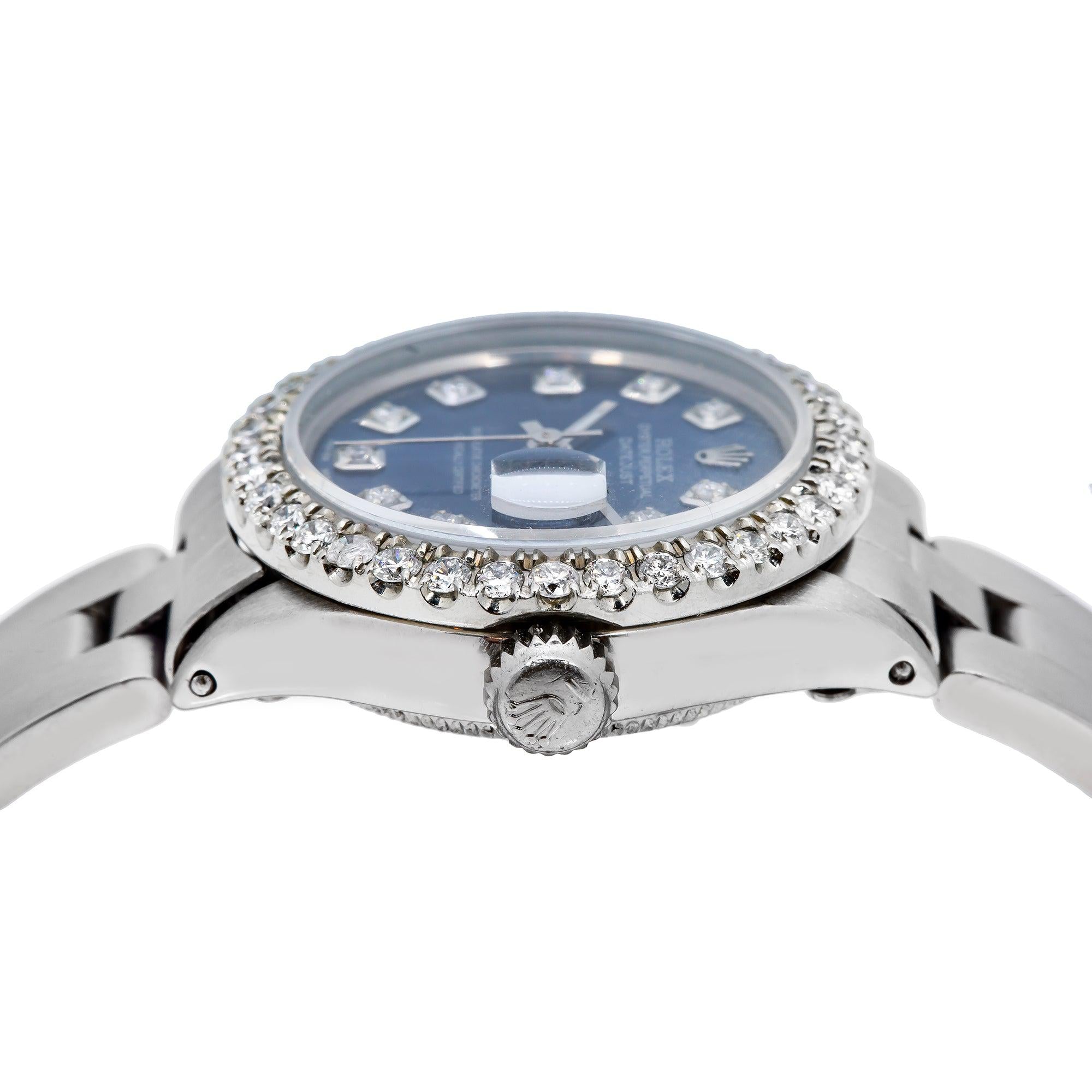 Rolex Oyster Perpetual Lady Datejust 6516 26MM Blue Diamond Dial With Stainless Steel Bracelet