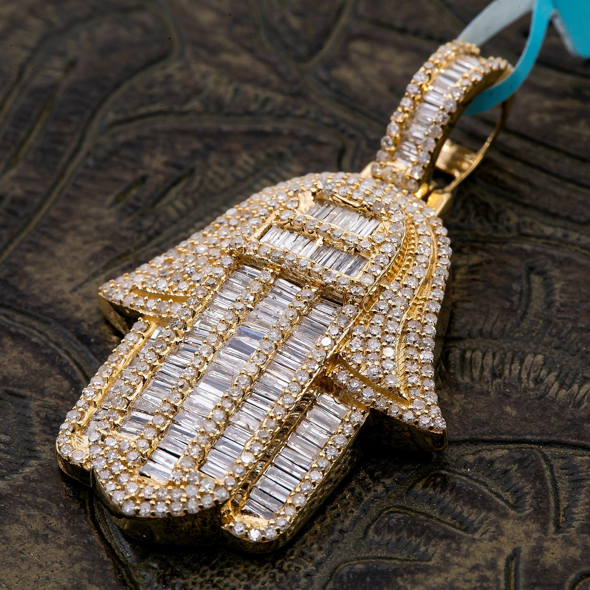 Unisex 14K Yellow Gold Hamsa Pendant with 1.87 CT Diamonds