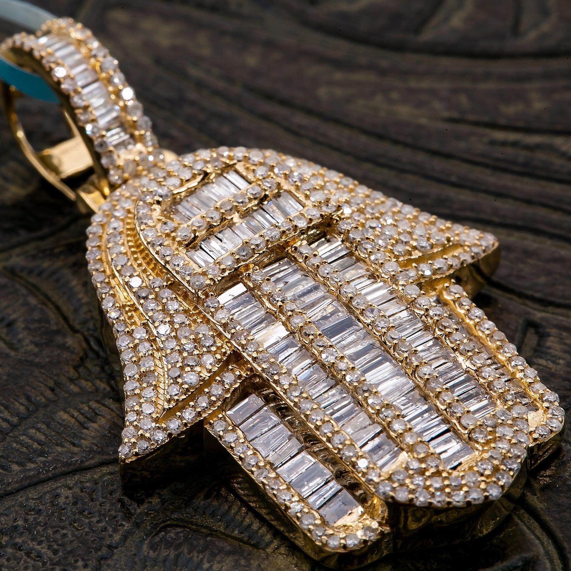 Unisex 14K Yellow Gold Hamsa Pendant with 1.87 CT Diamonds