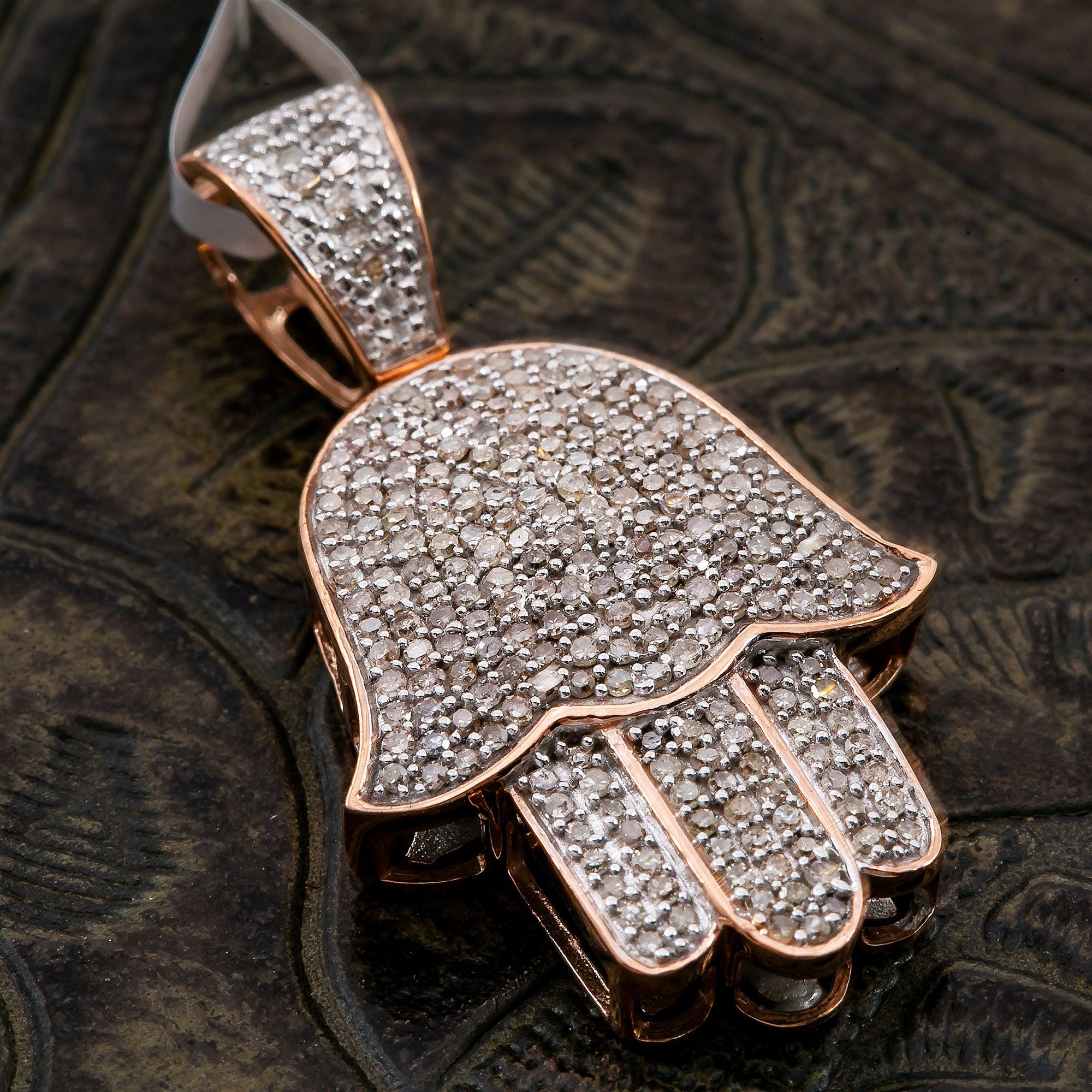 Unisex 14K Rose Gold Hamsa Pendant with 0.97 CT Diamonds