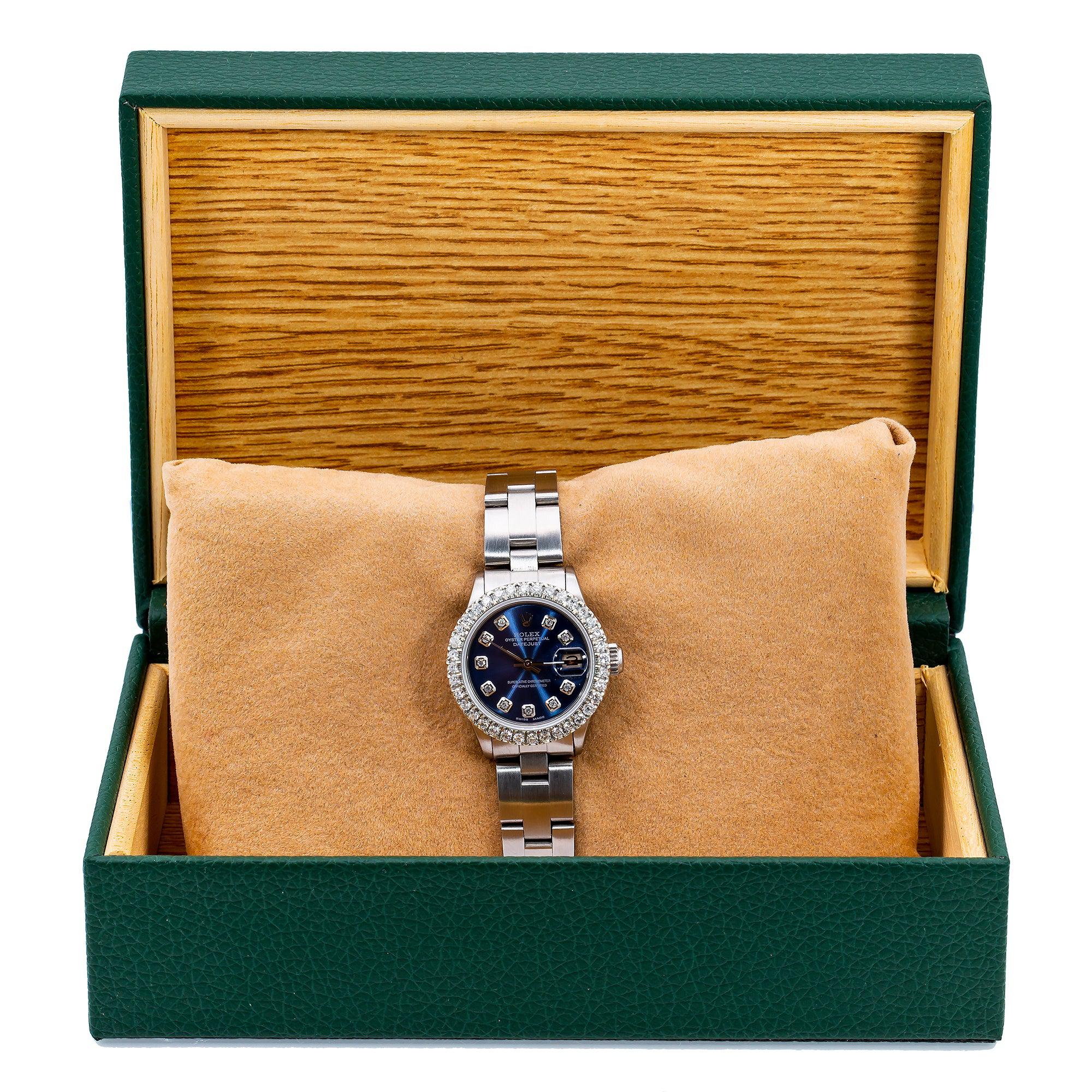 Rolex Oyster Perpetual Lady Datejust 6516 26MM Blue Diamond Dial With Stainless Steel Bracelet