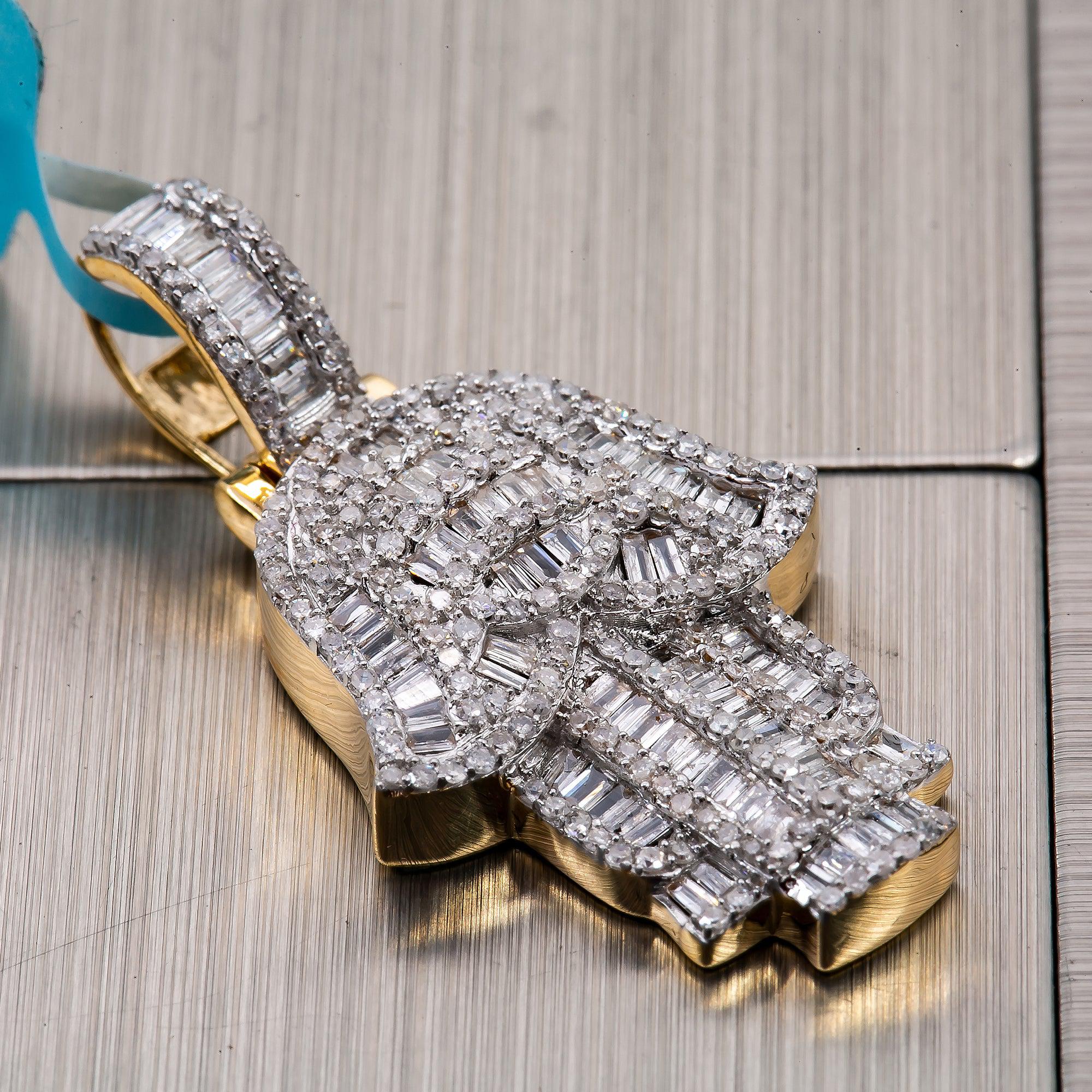 Unisex 10K Yellow Gold Hamsa Pendant with 1.14 CT Diamonds