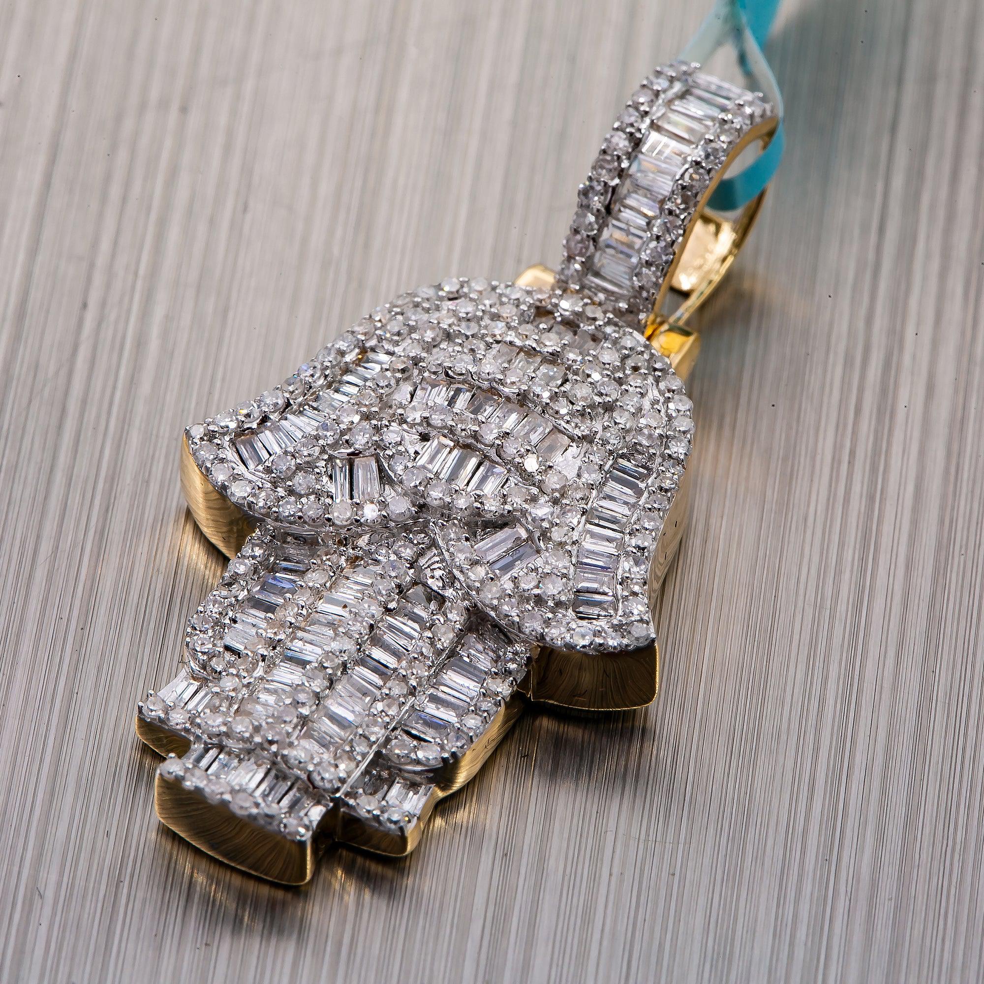 Unisex 10K Yellow Gold Hamsa Pendant with 1.14 CT Diamonds