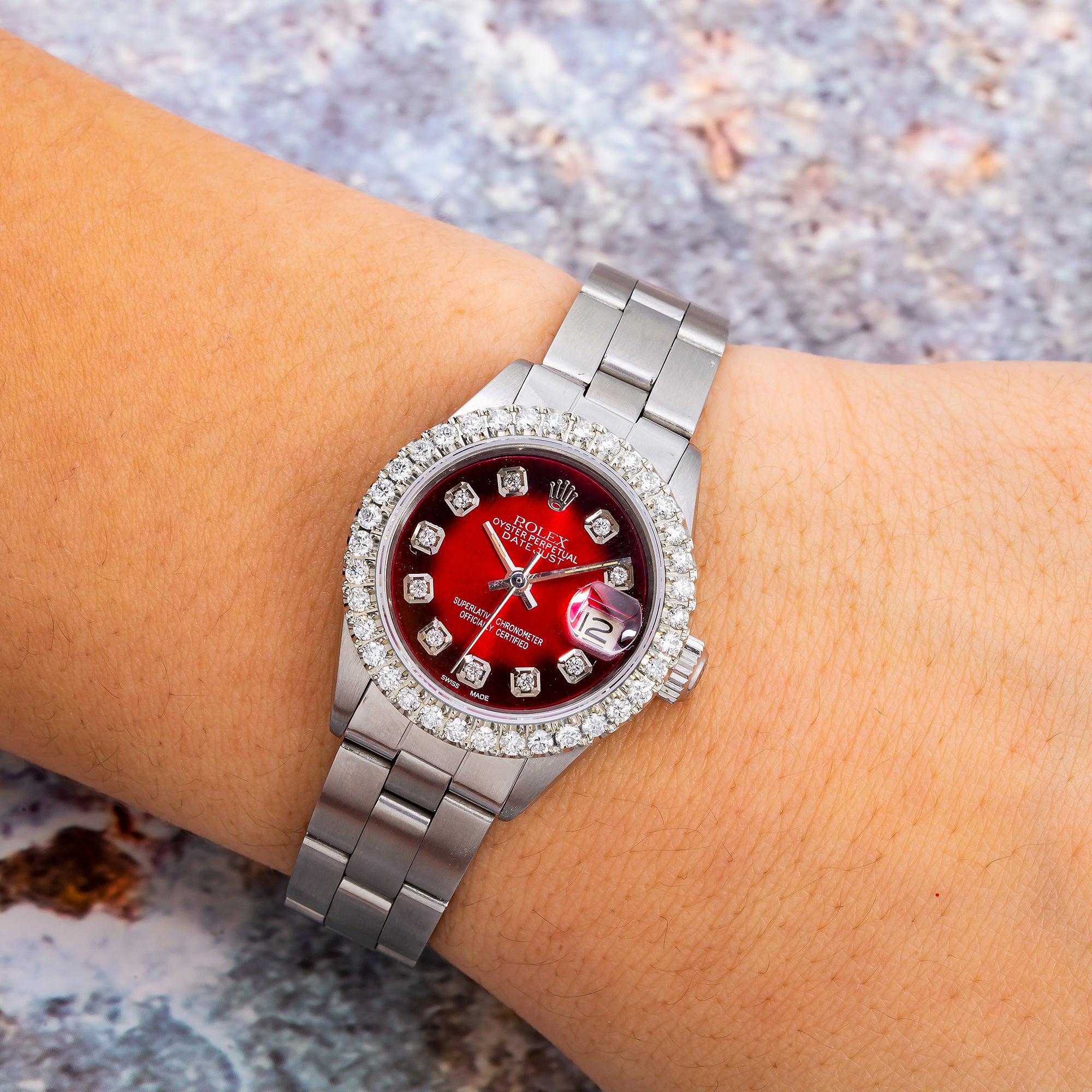Rolex DateJust 6916 26MM Red and Black Diamond Dial With Stainless Steel Bracelet