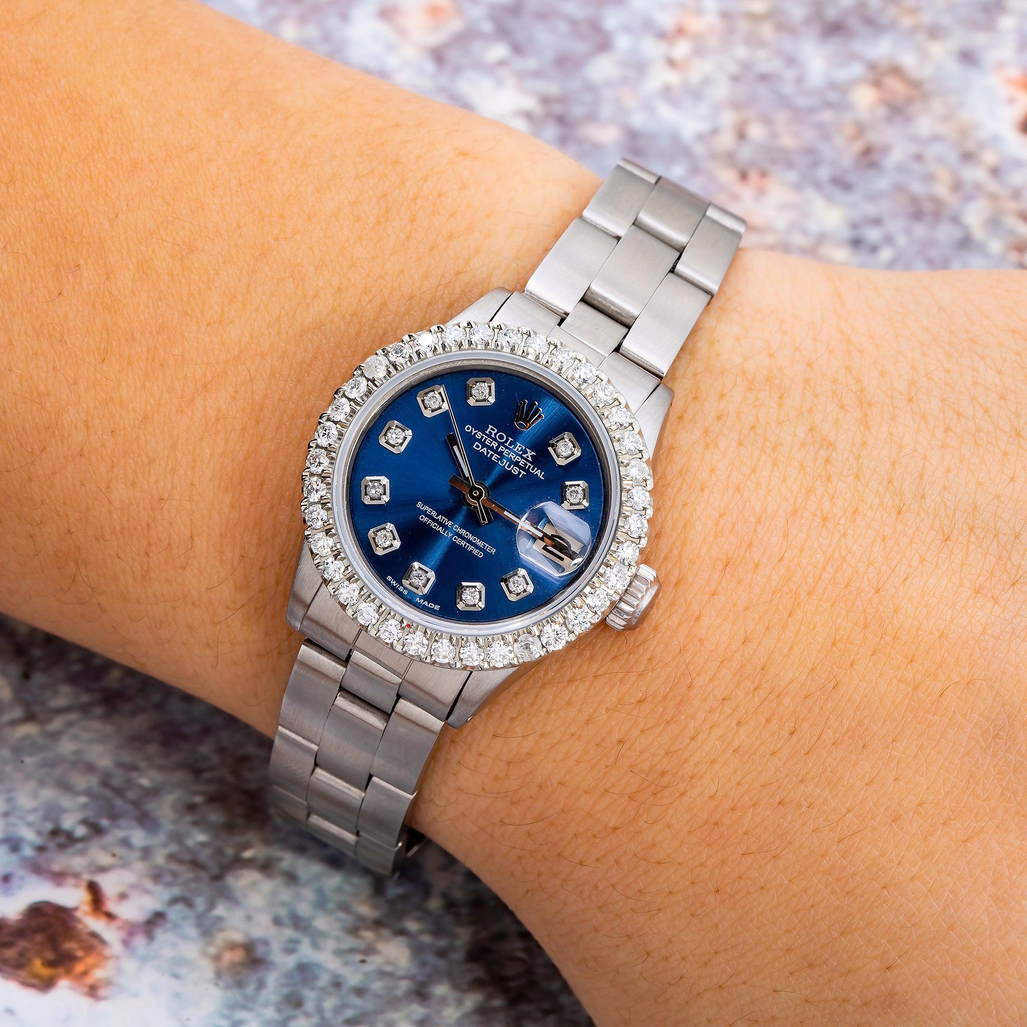 Rolex Oyster Perpetual Lady Datejust 6516 26MM Blue Diamond Dial With Stainless Steel Bracelet