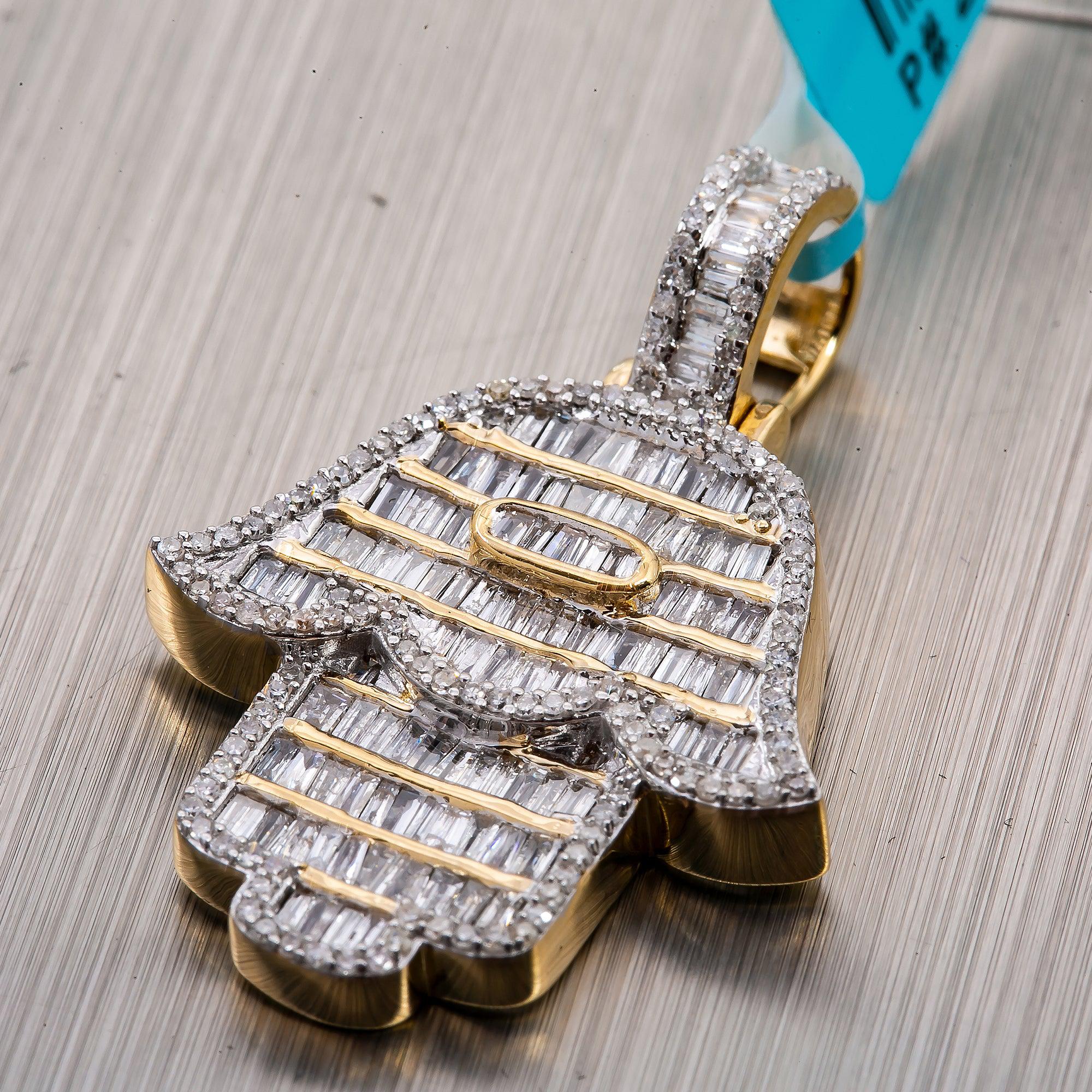 Unisex 14K Yellow Gold Hamsa Pendant with 1.73 CT Diamonds