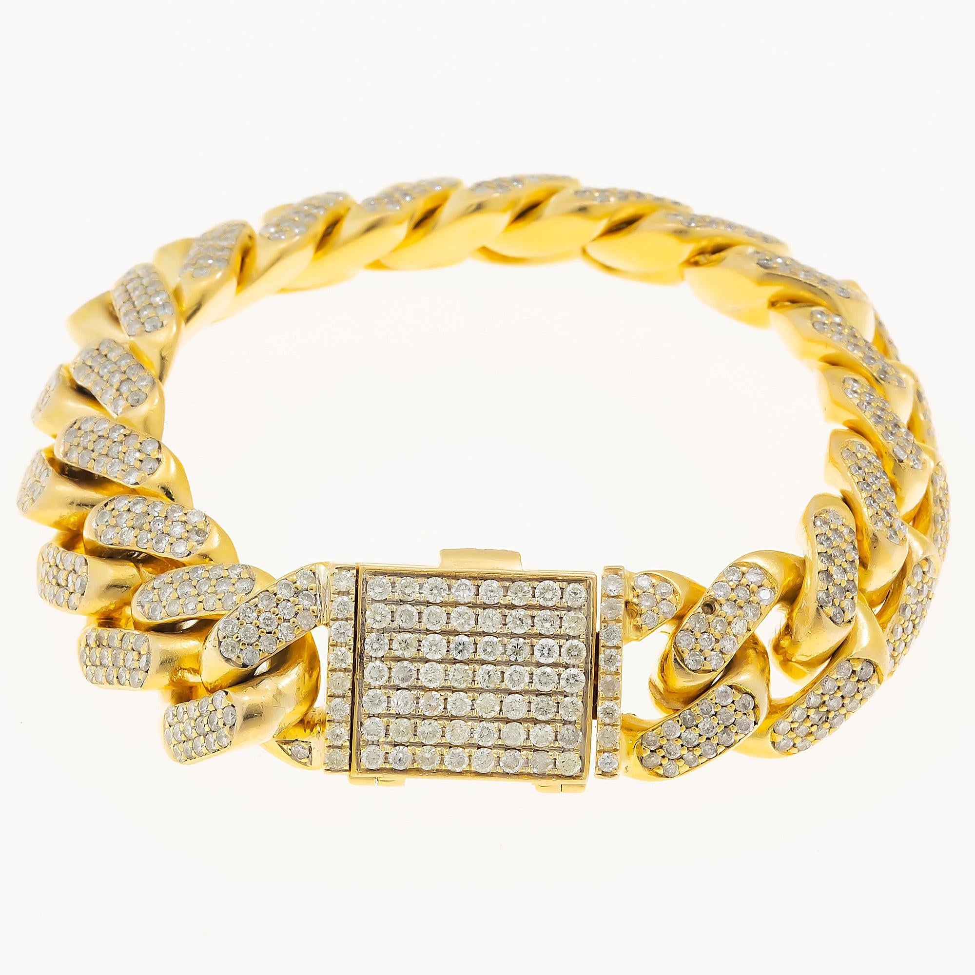 10K GOLD ROUND DIAMONDS 15MM CUBAN LINK BRACELET 5.75 CT