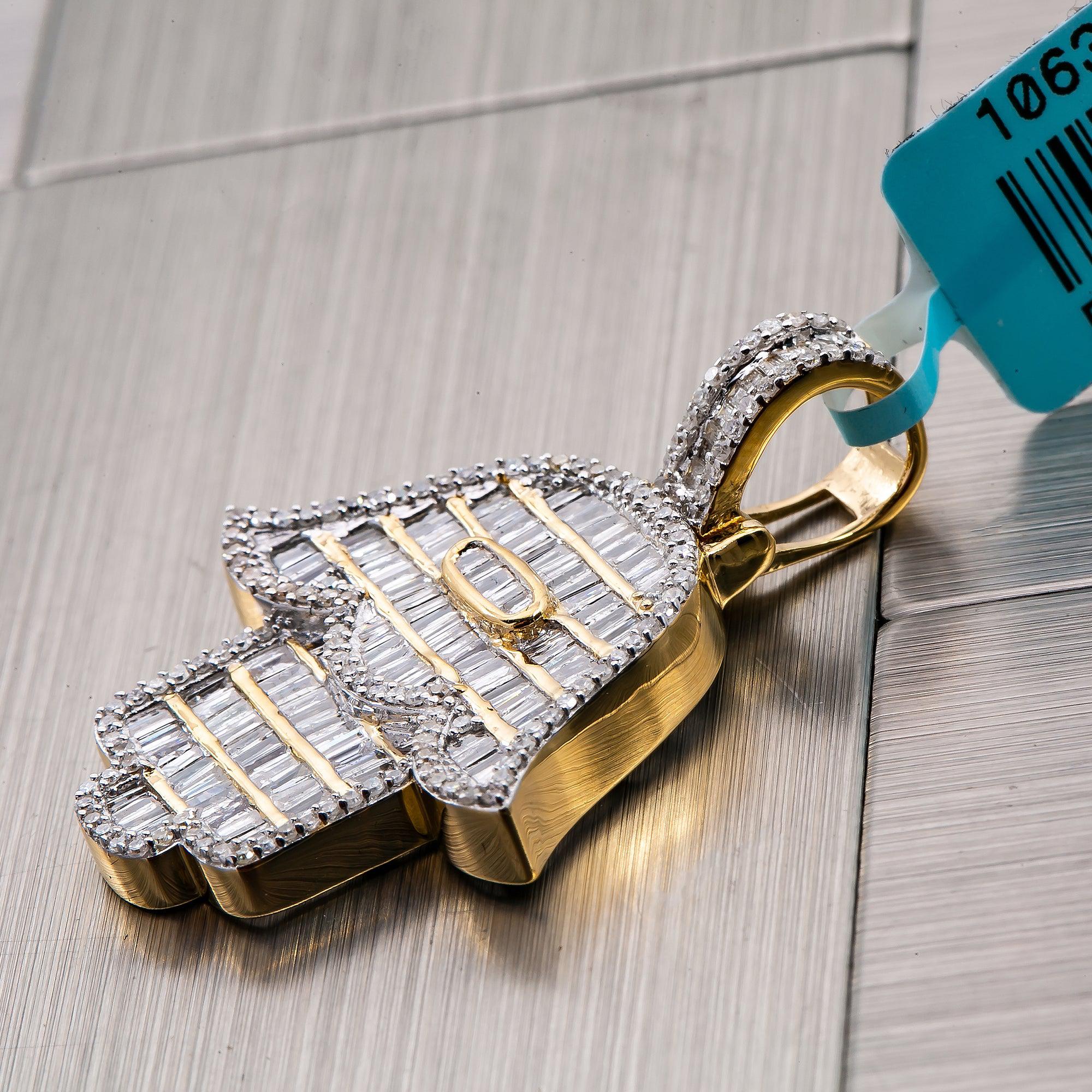 Unisex 14K Yellow Gold Hamsa Pendant with 1.73 CT Diamonds