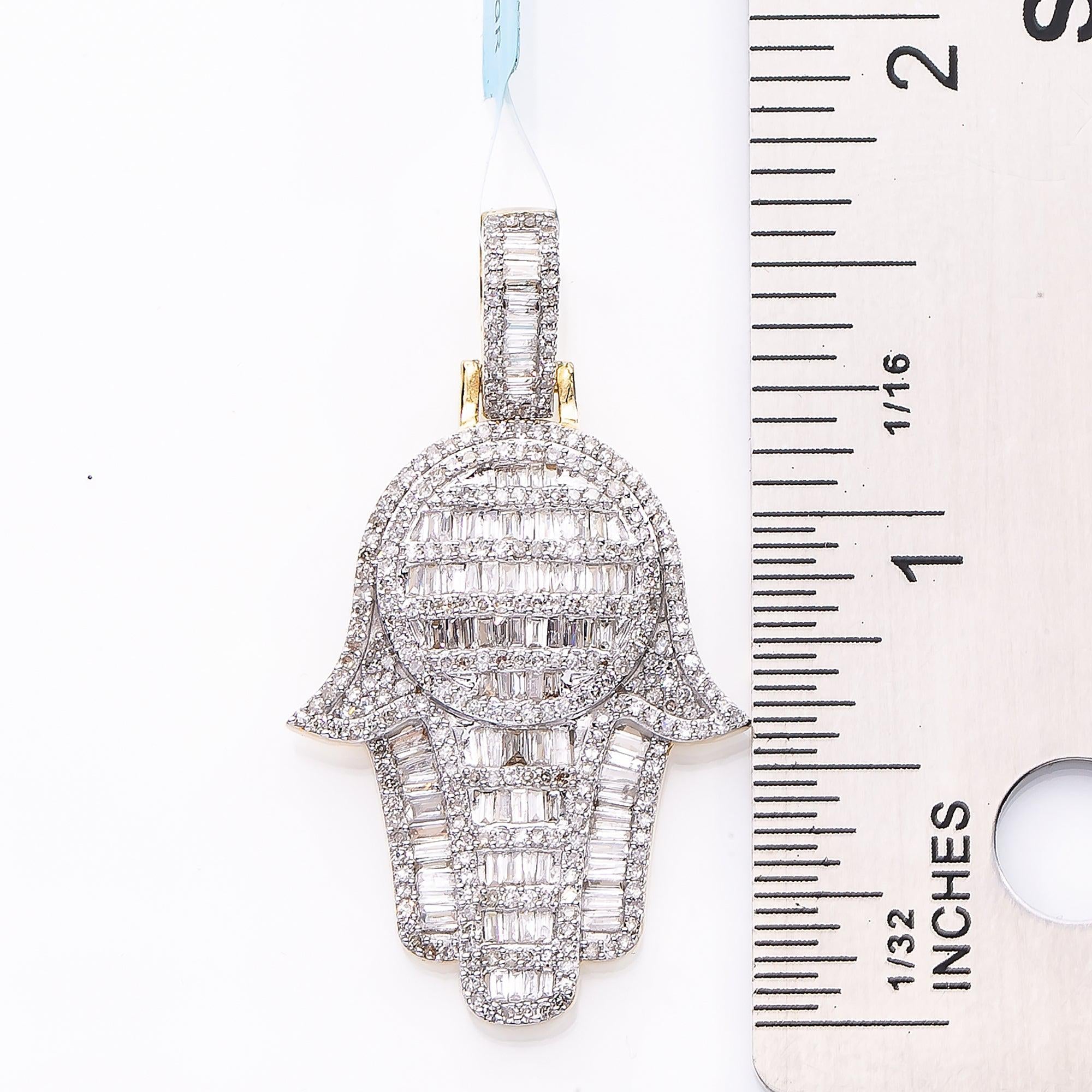 Unisex 14K White Gold Hamsa Pendant with 1.55 CT Diamonds
