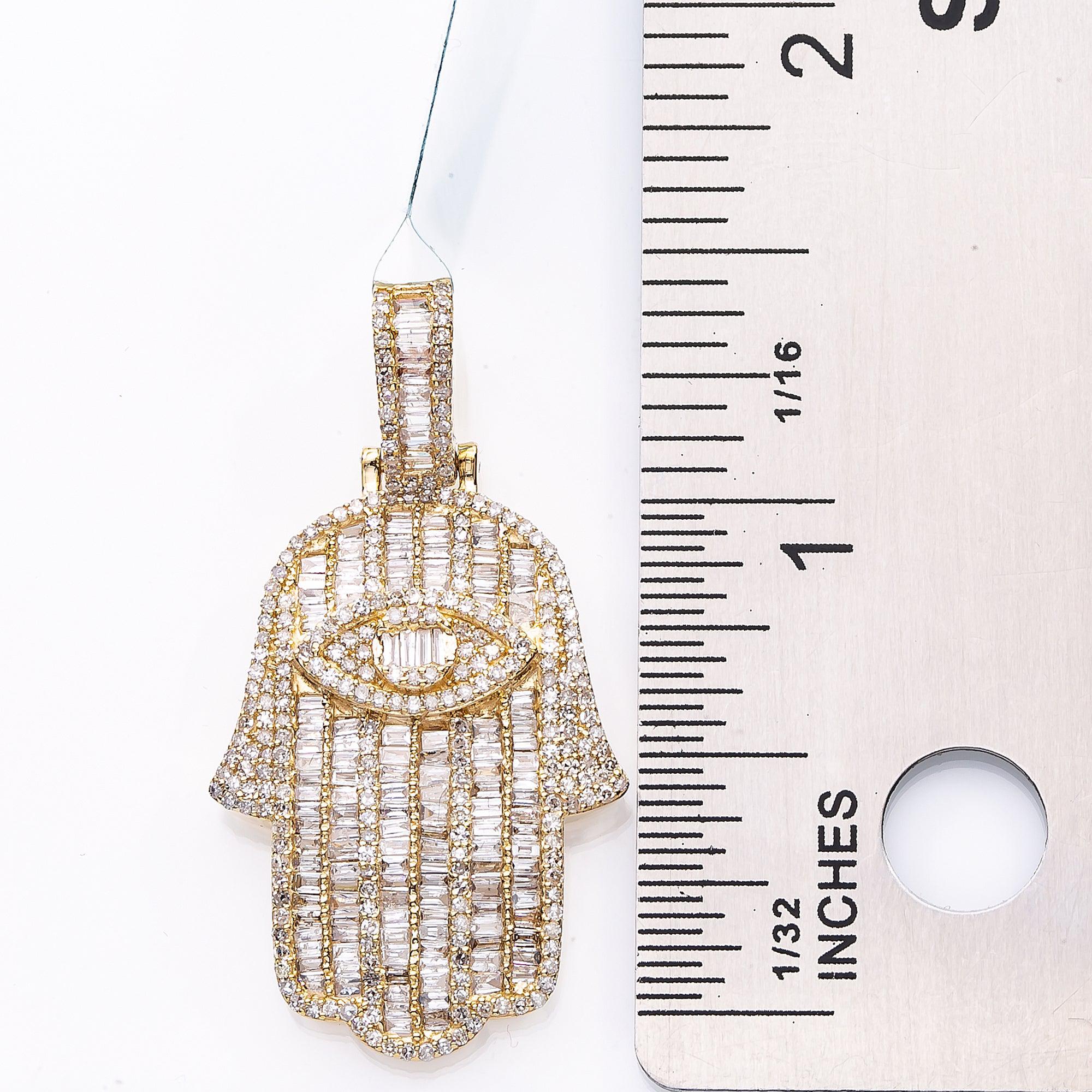 Unisex 14K Yellow Gold Hamsa Pendant with 1.70 CT Diamonds