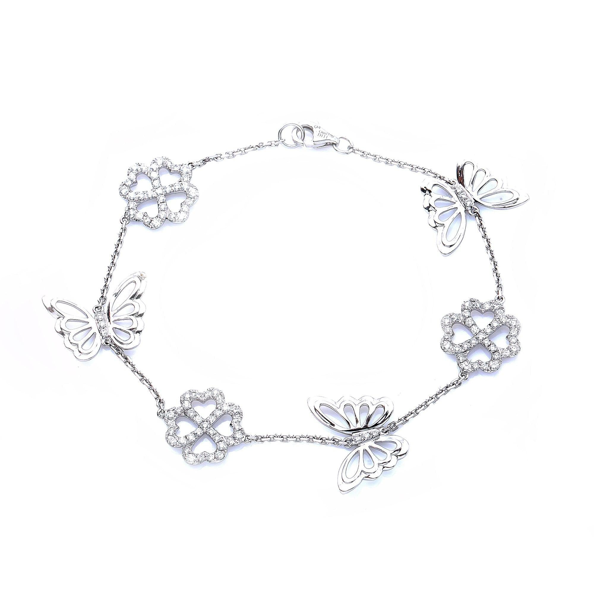 18K White Gold Butterfly And Flower Bracelet With Diamonds