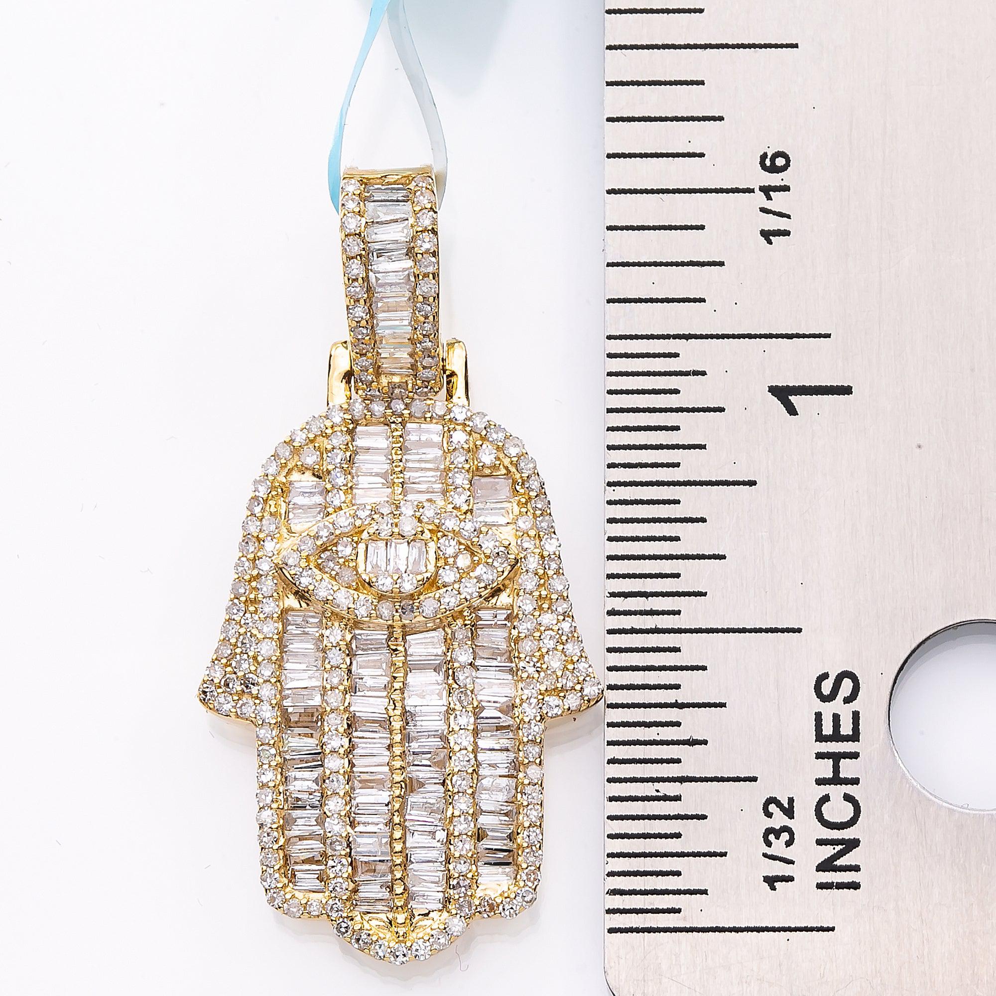 Unisex 14K Yellow Gold Hamsa Pendant with 1.23 CT Diamonds