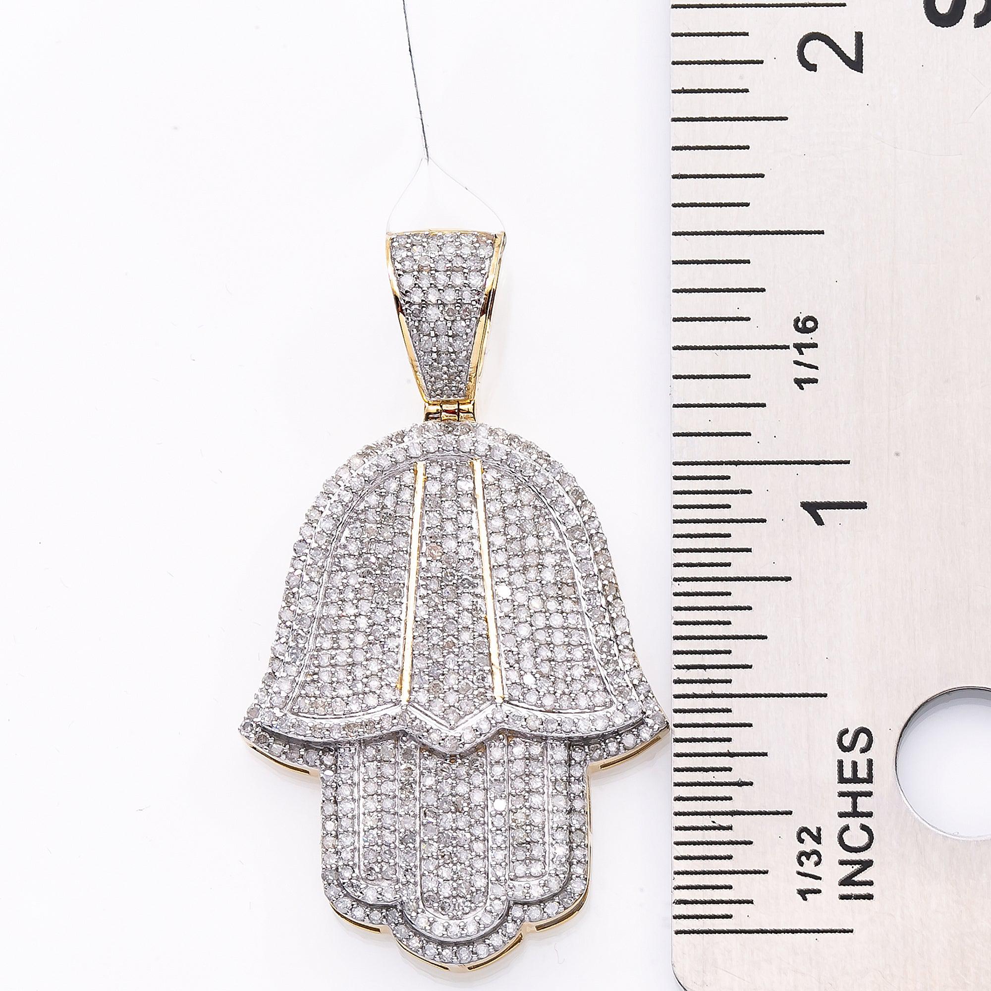 Unisex 10K Yellow Gold Hamsa Pendant with 1.59 CT Diamonds