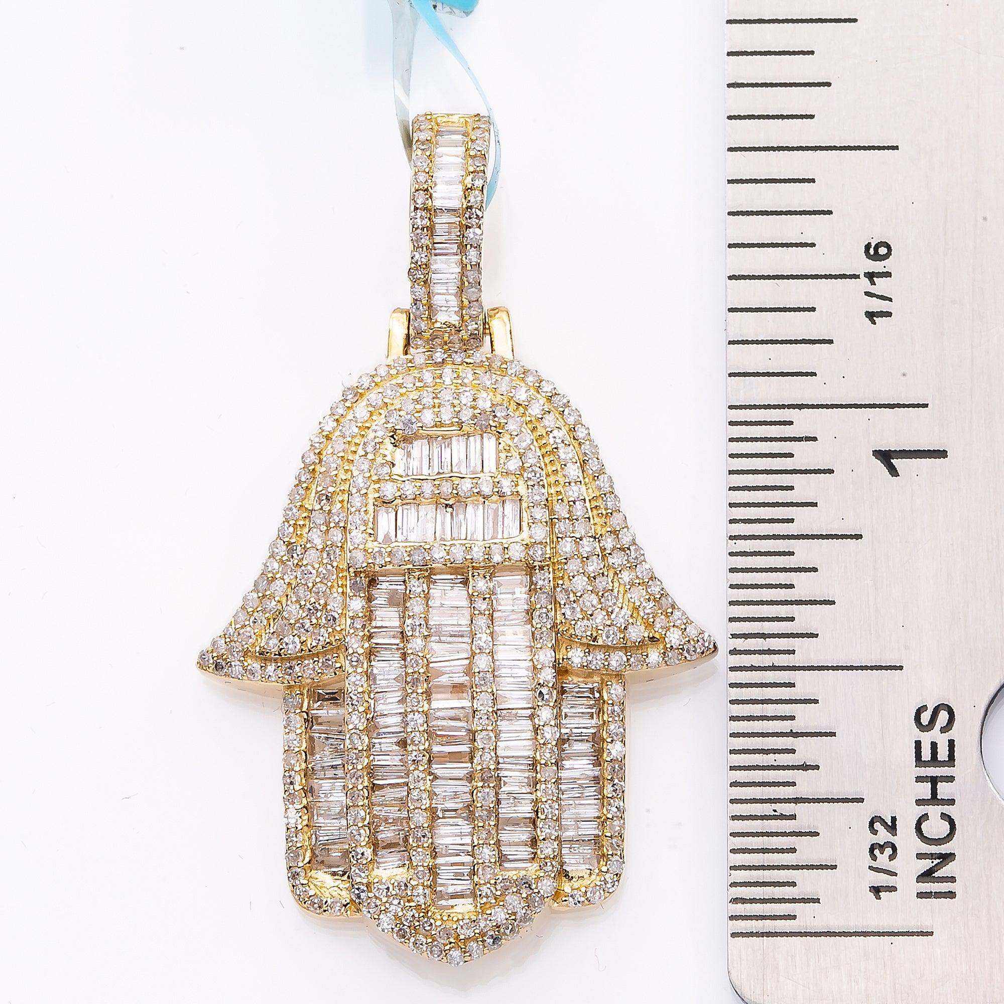 Unisex 14K Yellow Gold Hamsa Pendant with 1.87 CT Diamonds
