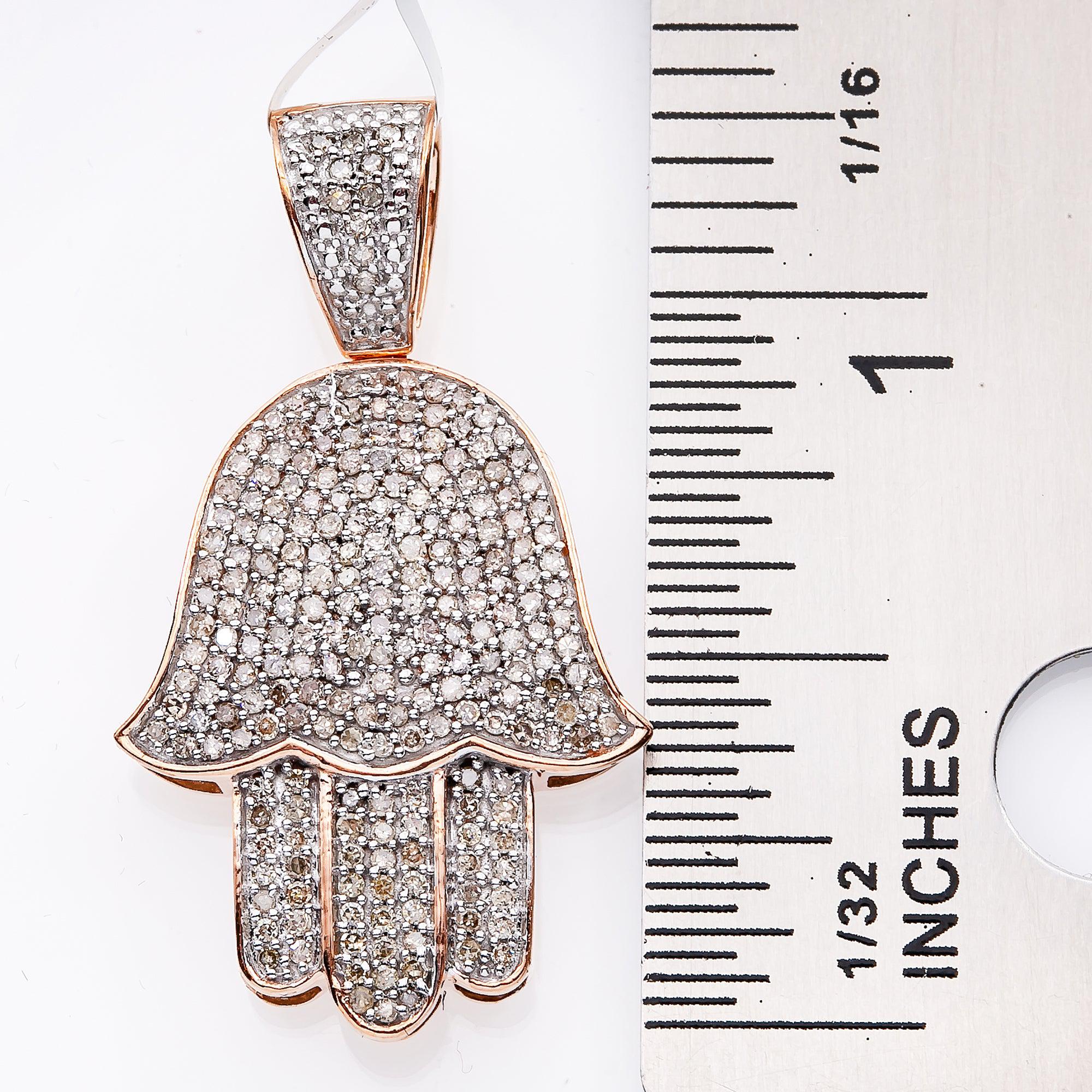 Unisex 14K Rose Gold Hamsa Pendant with 0.97 CT Diamonds