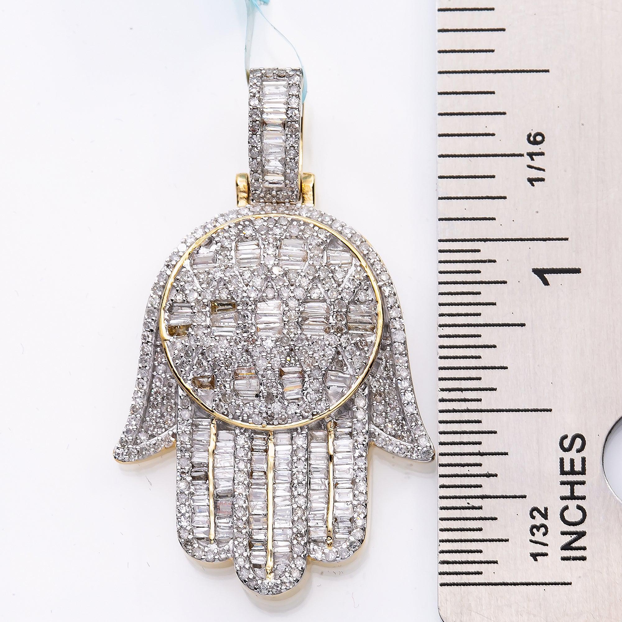 Unisex 14K Yellow Gold Hamsa Pendant with 1.56 CT Diamonds