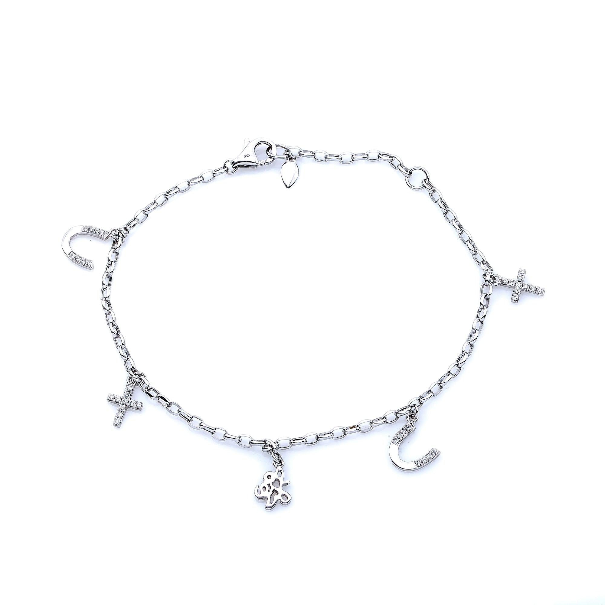 18K White Gold Small Pendants Bracelet With Diamonds