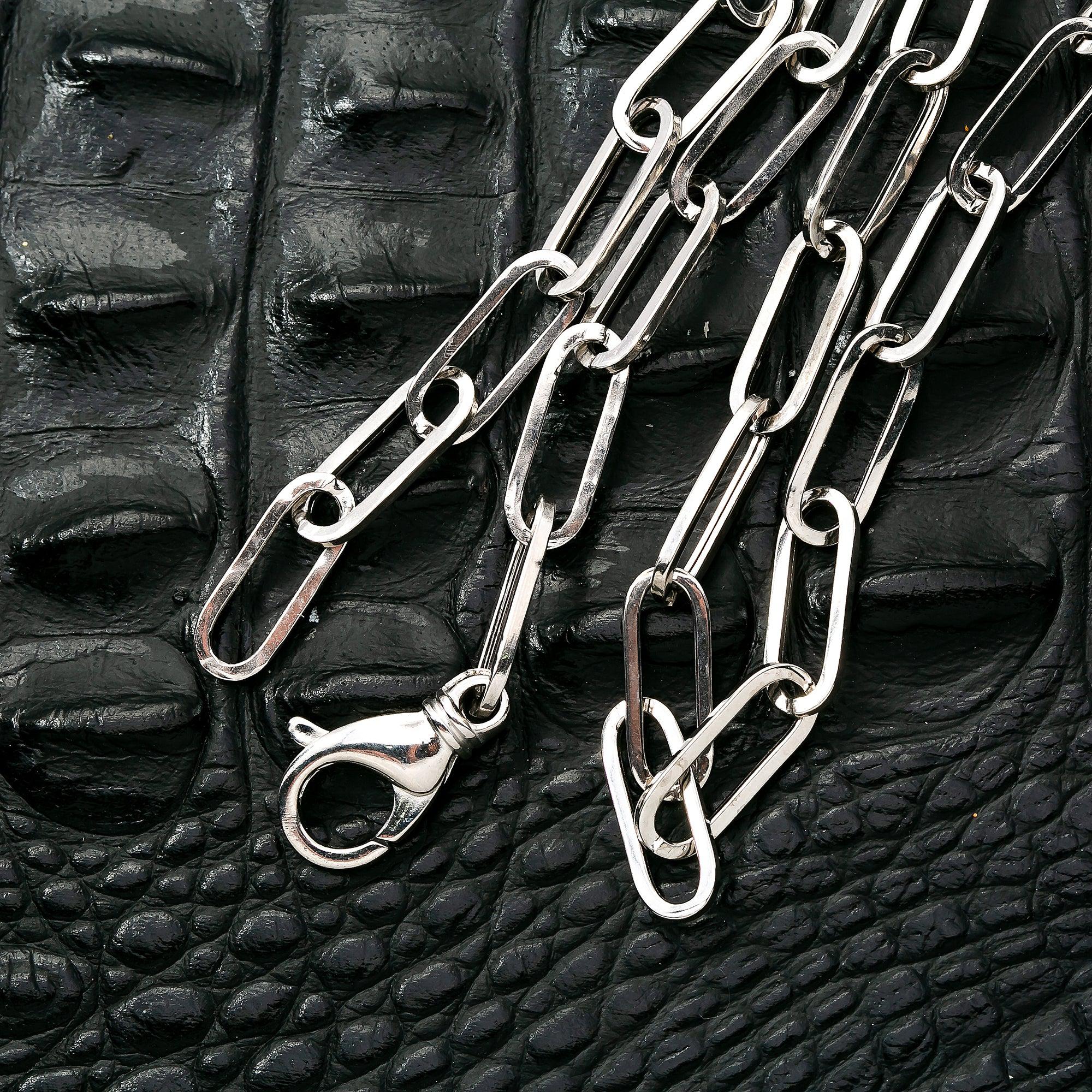 14K White Gold 7mm Paper Clip Chain Available In Sizes 18"-26"