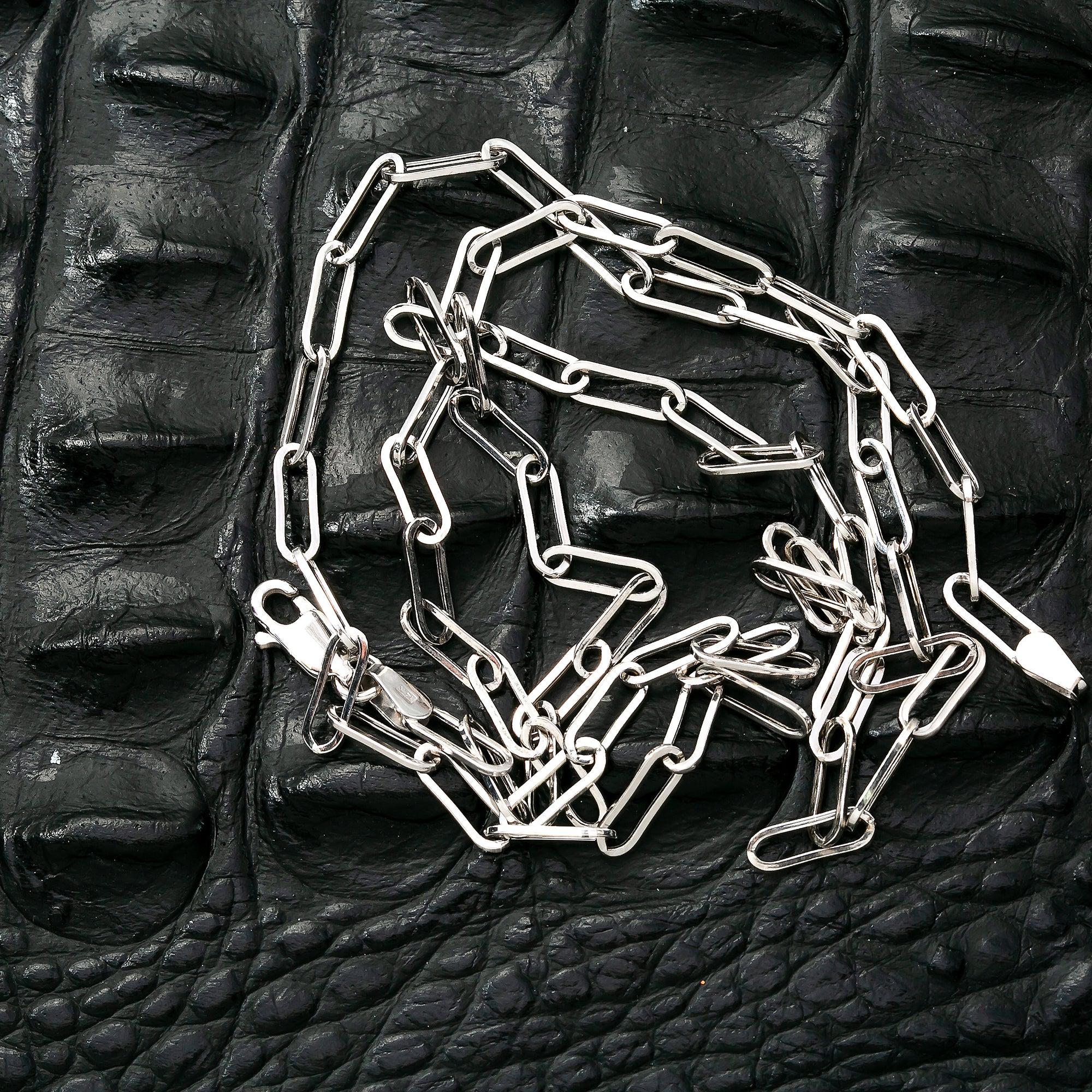 14K White Gold 4mm Paper Clip Chain Available In Sizes 18"-26"