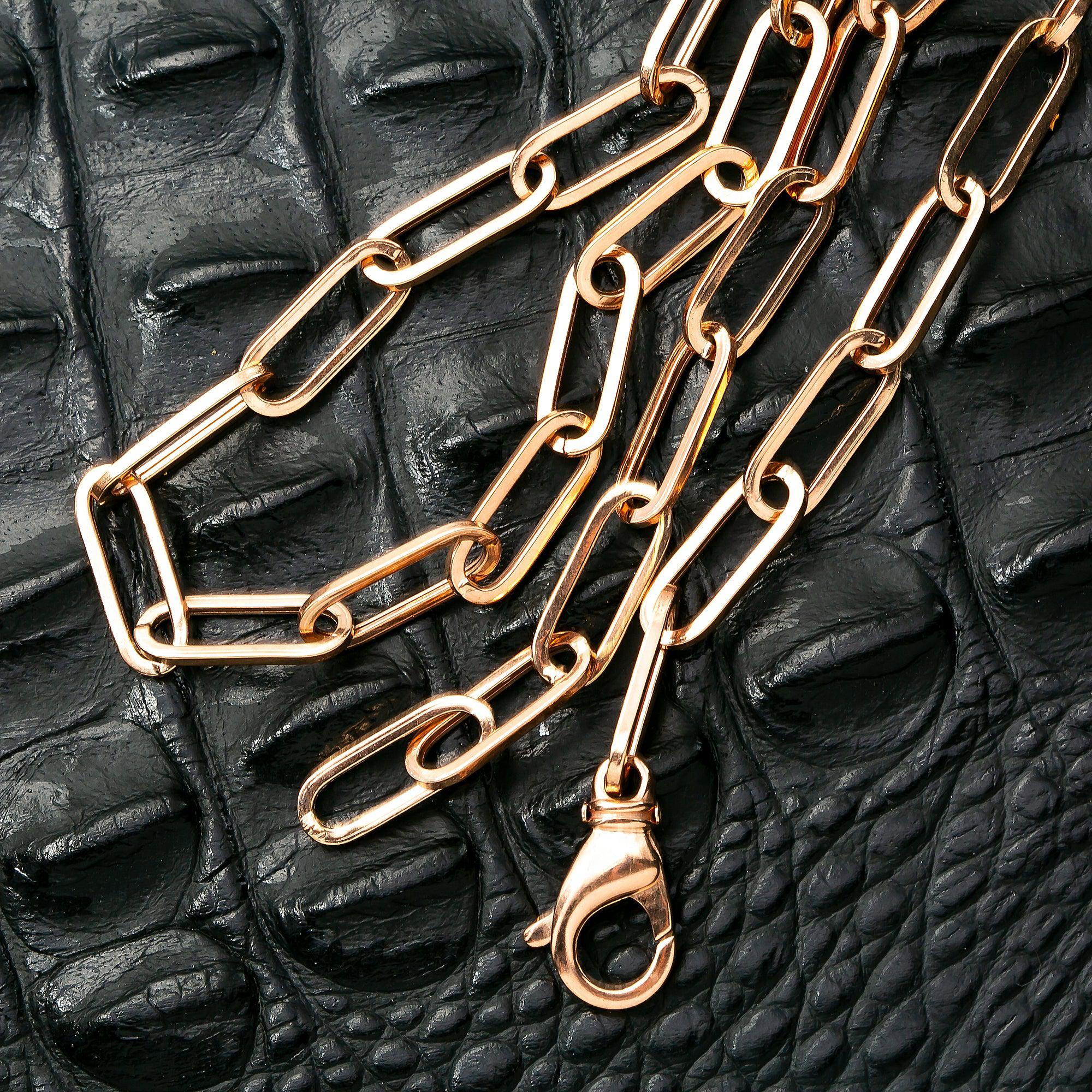 14K Rose Gold 7mm Paper Clip Chain Available In Sizes 18"-26"