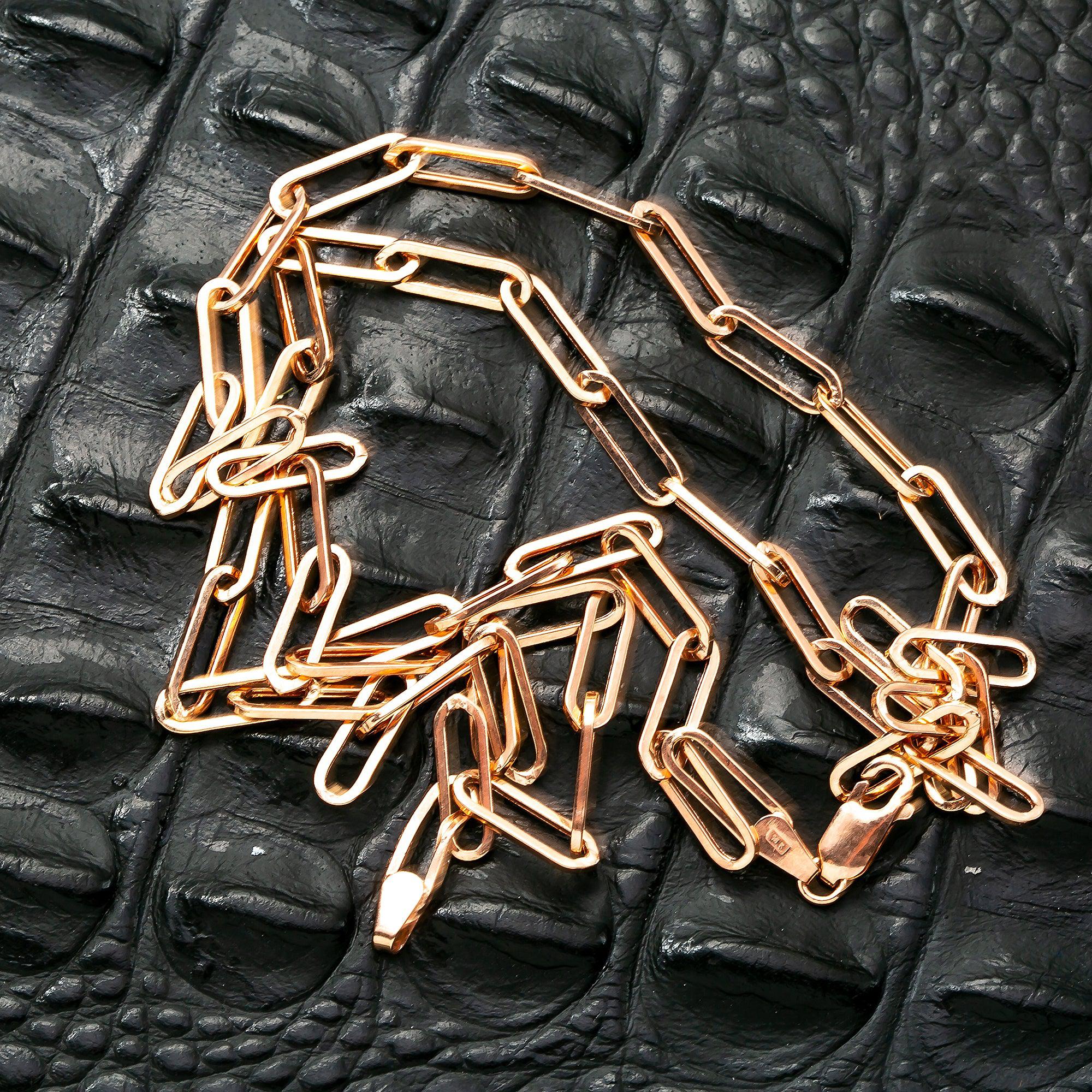 14K Rose Gold 5mm Paper Clip Chain Available In Sizes 18"-26"