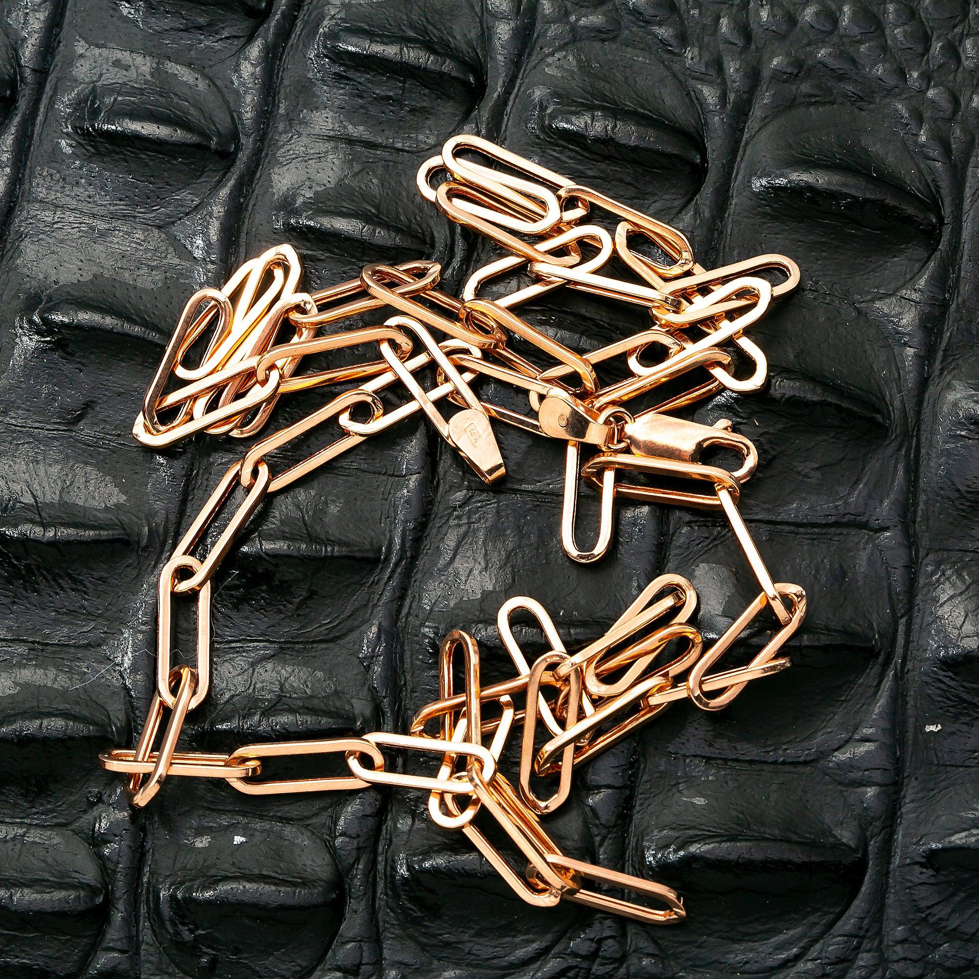 14K Rose Gold 5mm Paper Clip Chain Available In Sizes 18"-26"