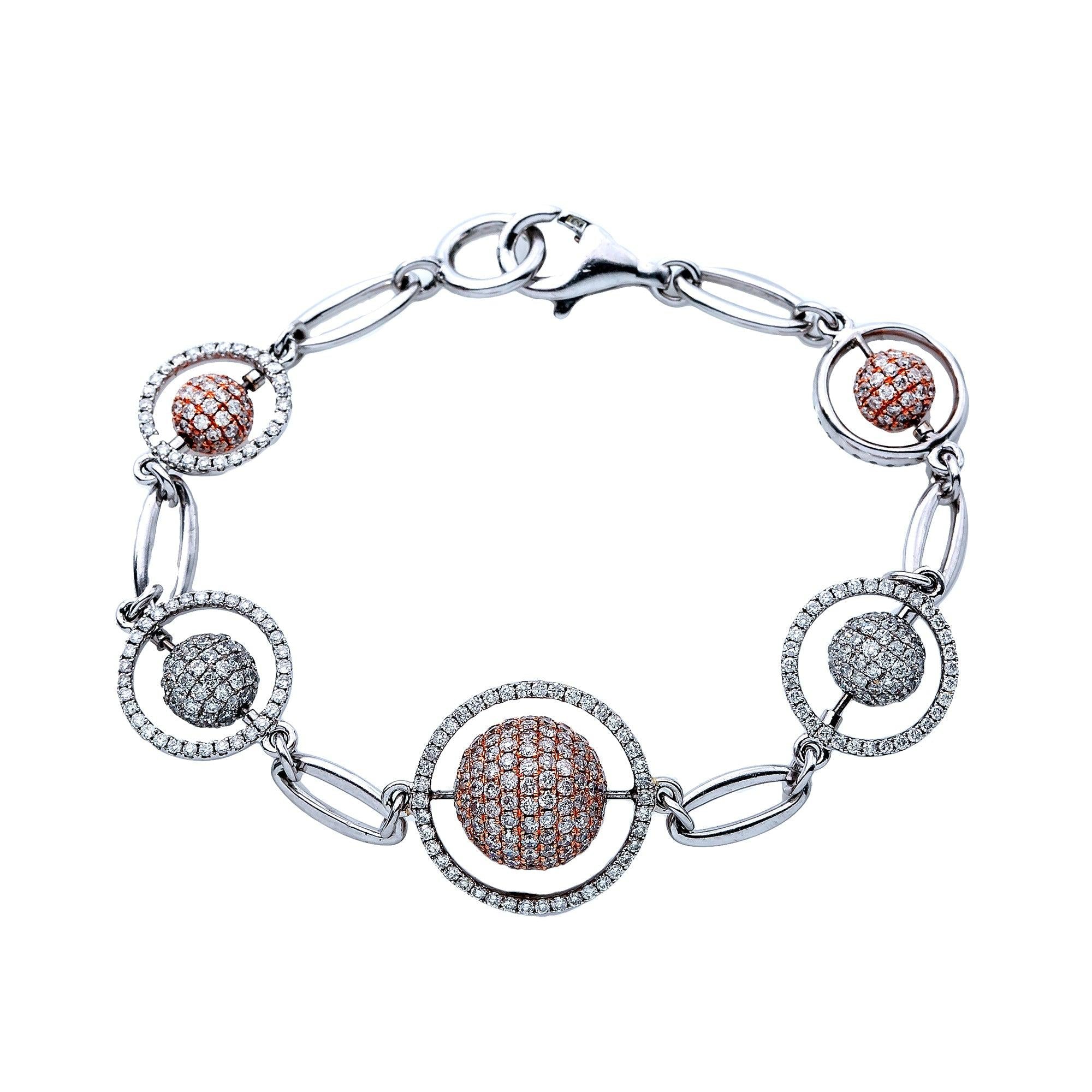 18K White Gold Small Balls Bracelet With Diamonds