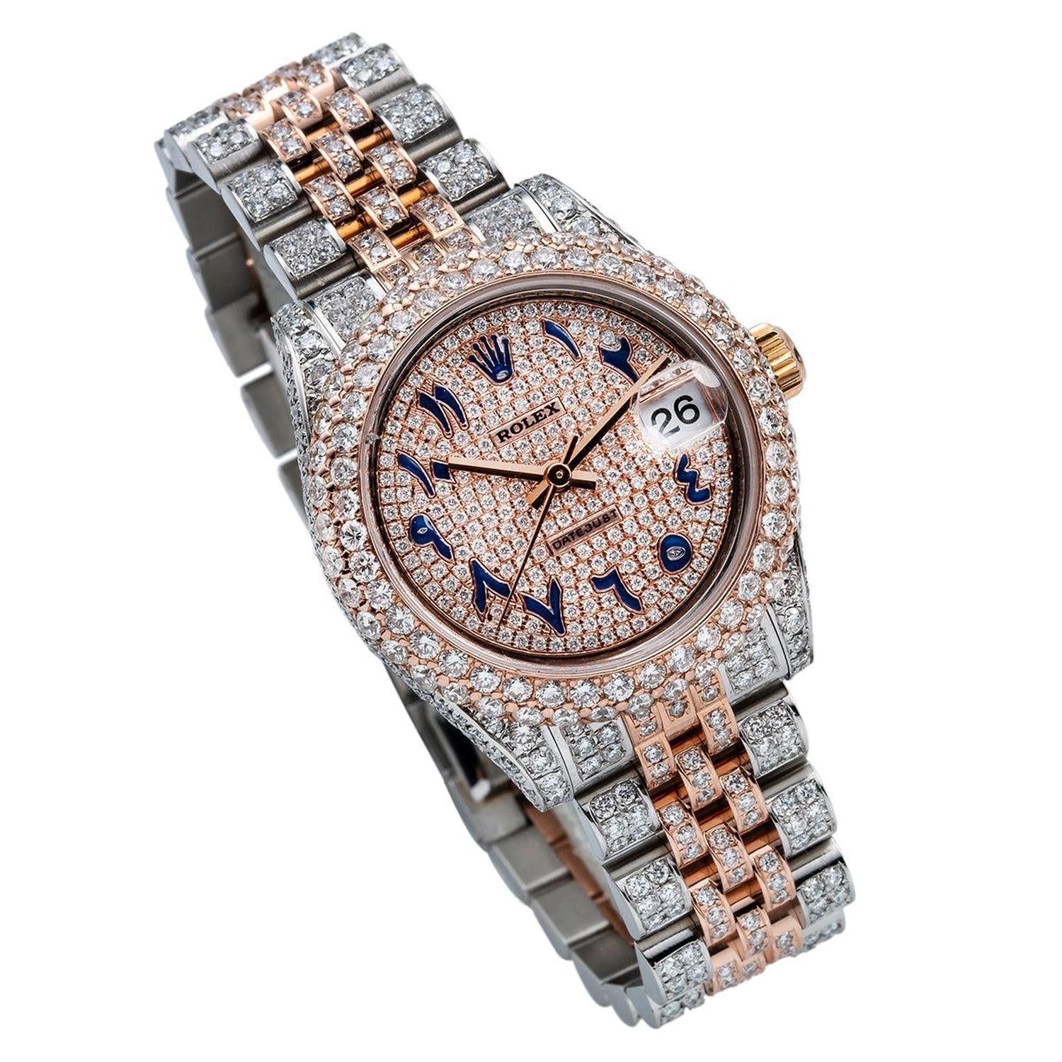 Rolex Datejust 31MM 178271 Diamond Paved Eastern Arabic Dial Diamond Bezel Two Tone Full Diamond Jubilee Bracelet 8.75ct