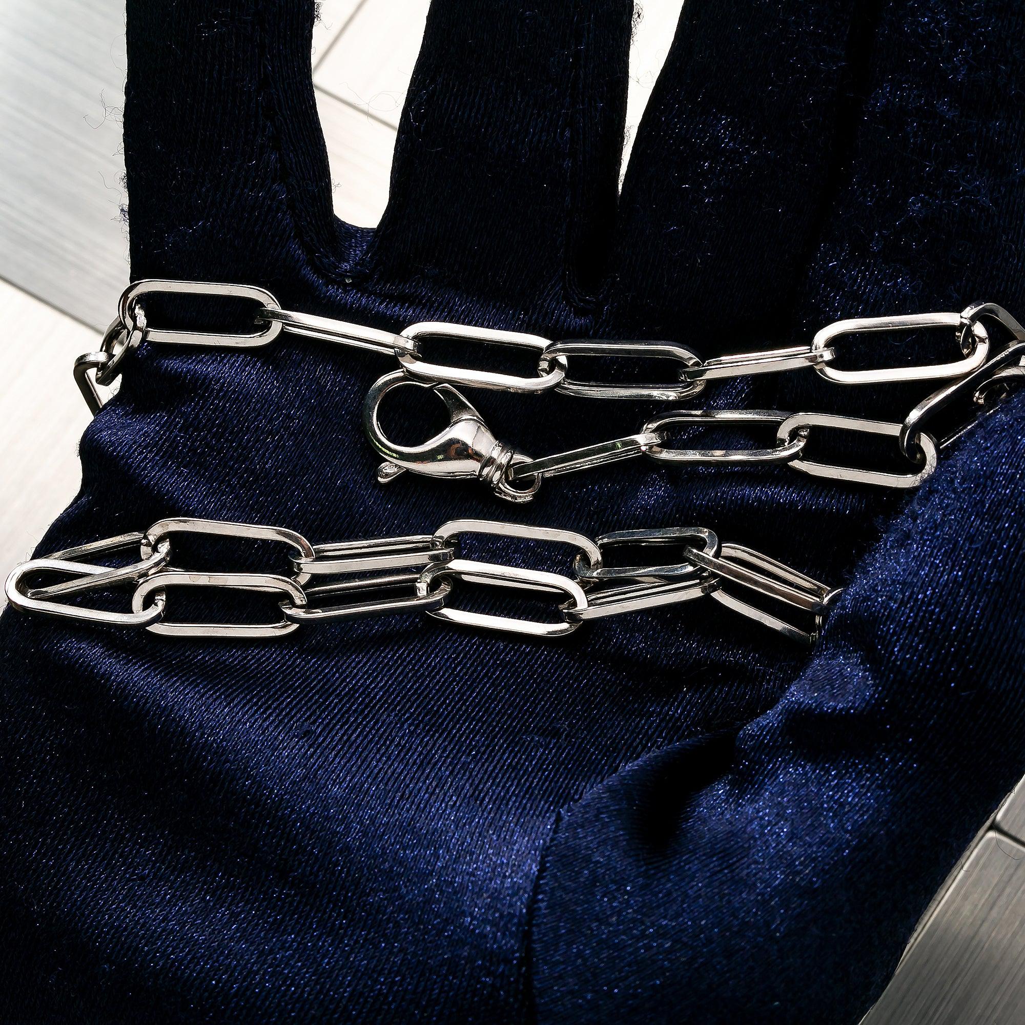 14K White Gold 7mm Paper Clip Chain Available In Sizes 18"-26"