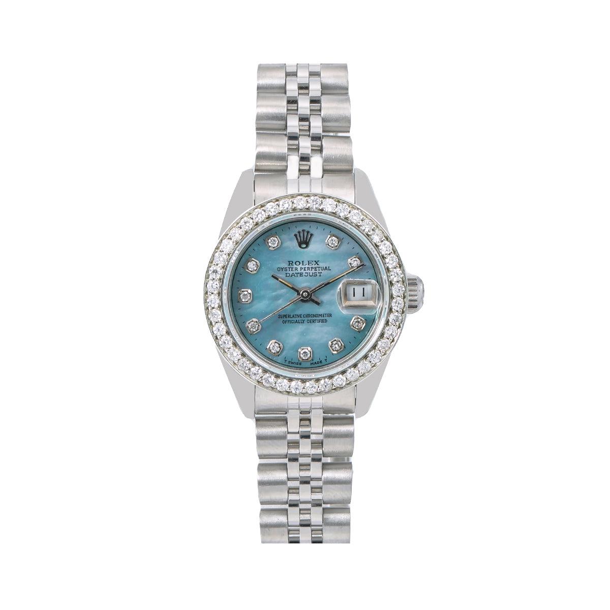 Rolex Oyster Perpetual Ladies Diamond Watch, DateJust 69240 26mm, Blue Diamond Dial With 0.90 CT Diamonds