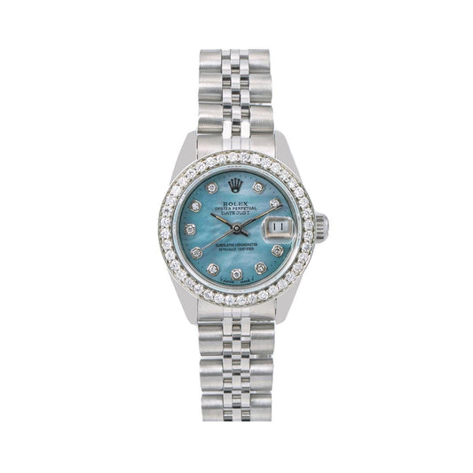 Rolex Oyster Perpetual Ladies Diamond Watch, DateJust 69240 26mm, Blue Diamond Dial With 0.90 CT Diamonds