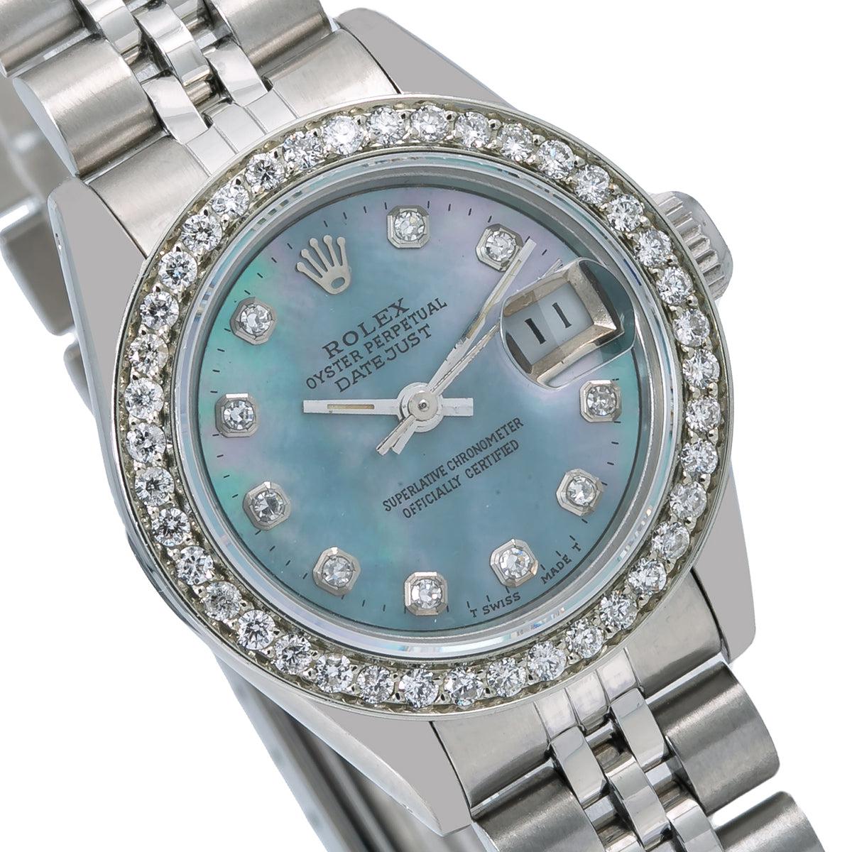 Rolex Oyster Perpetual Ladies Diamond Watch, DateJust 69240 26mm, Blue Diamond Dial With 0.90 CT Diamonds