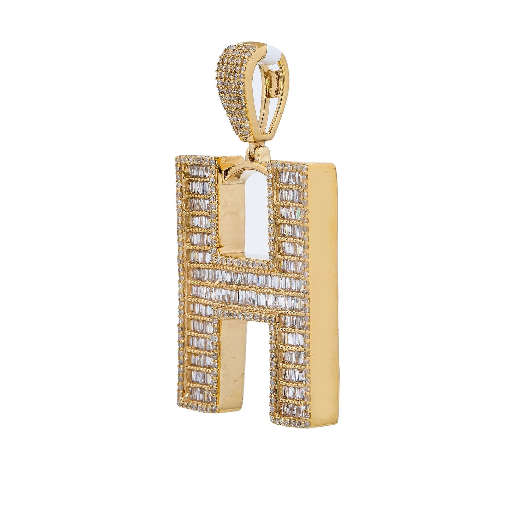14K Yellow Gold Unisex Letter H Pendant with 2.03 CT Diamond