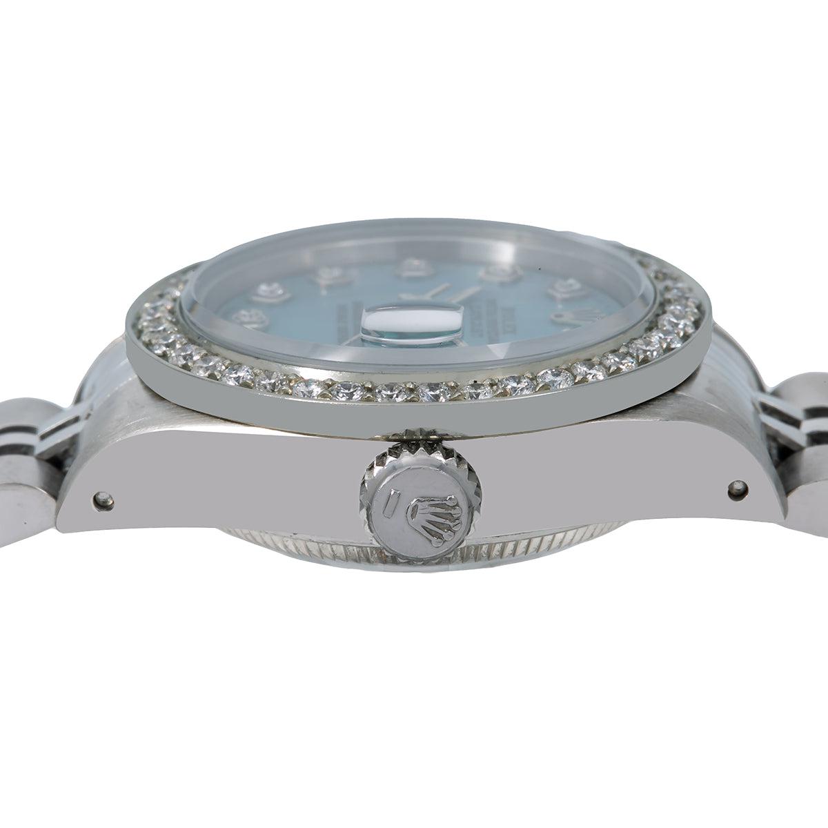 Rolex Oyster Perpetual Ladies Diamond Watch, DateJust 69240 26mm, Blue Diamond Dial With 0.90 CT Diamonds