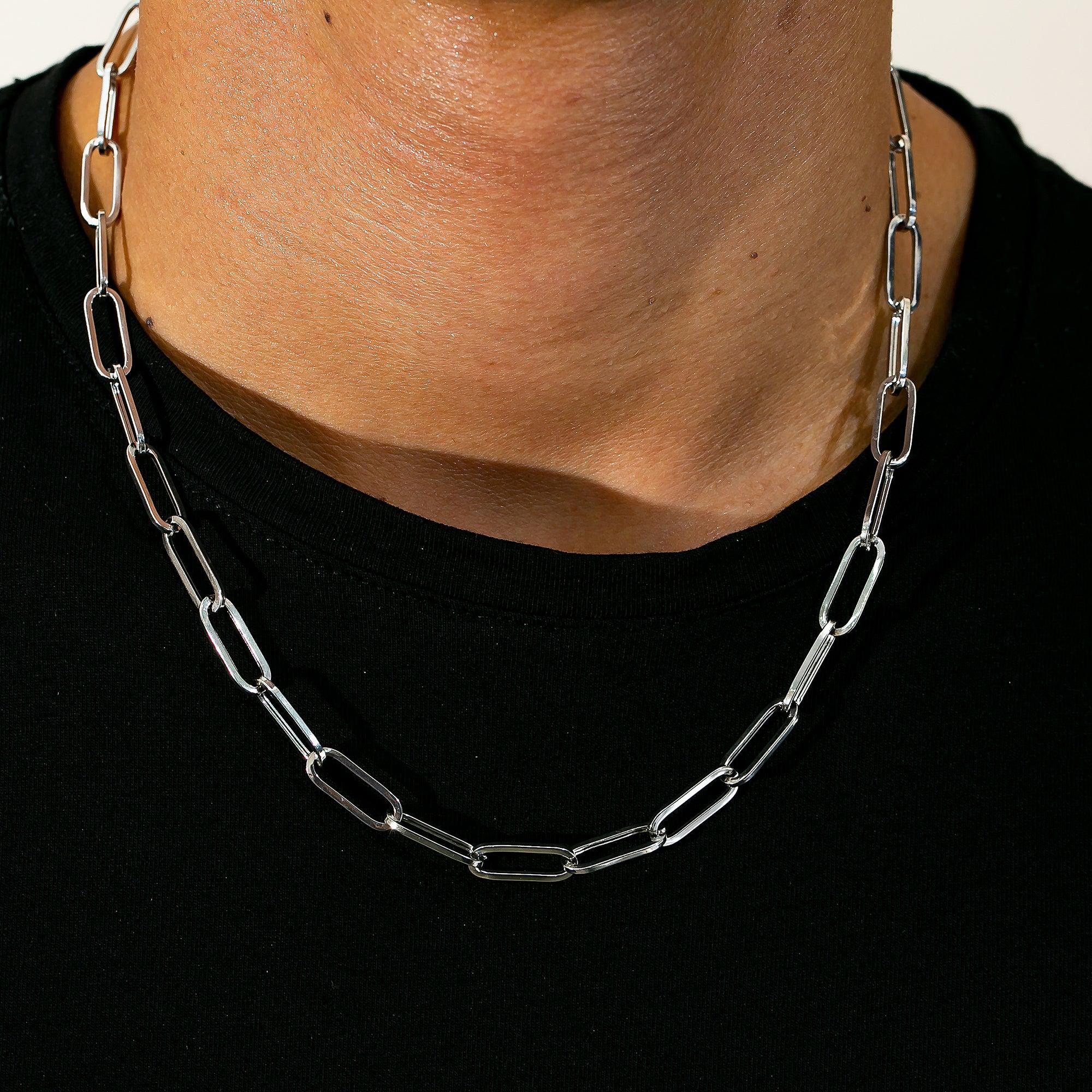 14K White Gold 7mm Paper Clip Chain Available In Sizes 18"-26"
