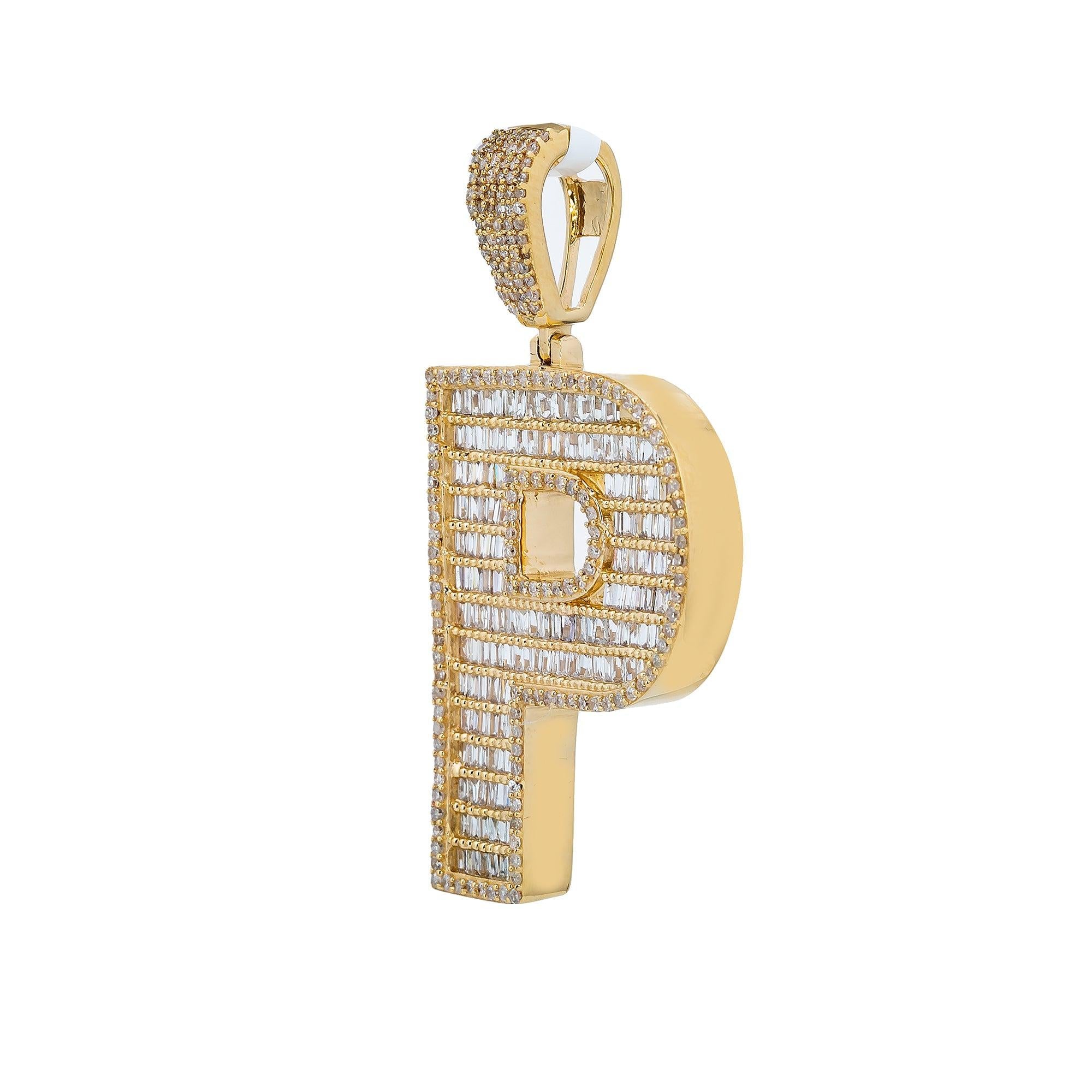 14K Yellow Gold Unisex Letter P Pendant with 1.57 CT Diamond