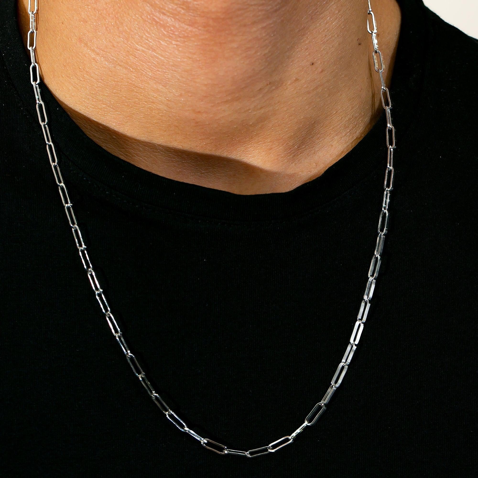 14K White Gold 4mm Paper Clip Chain Available In Sizes 18"-26"