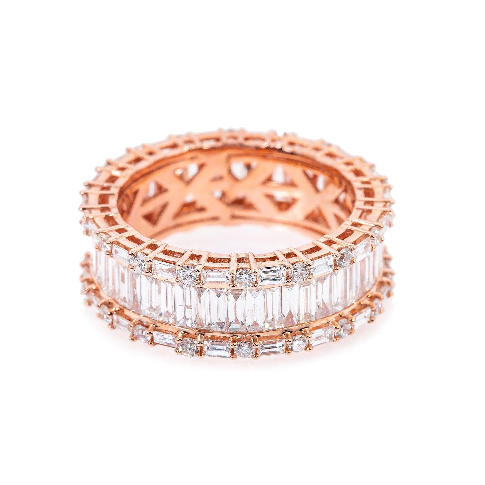Ladies 14K Rose Gold Ring with 3.06 CT  Baguette Diamonds