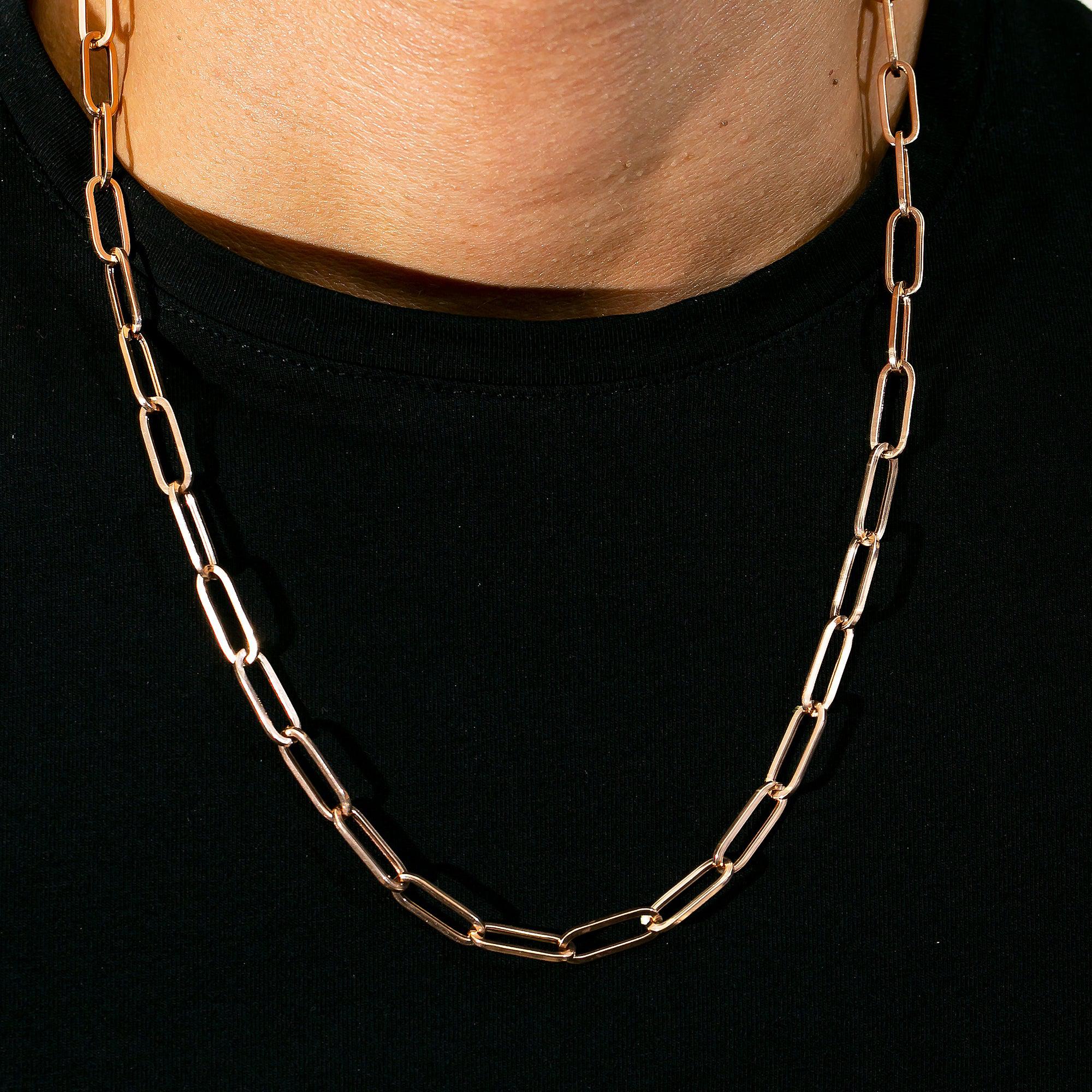 14K Rose Gold 7mm Paper Clip Chain Available In Sizes 18"-26"