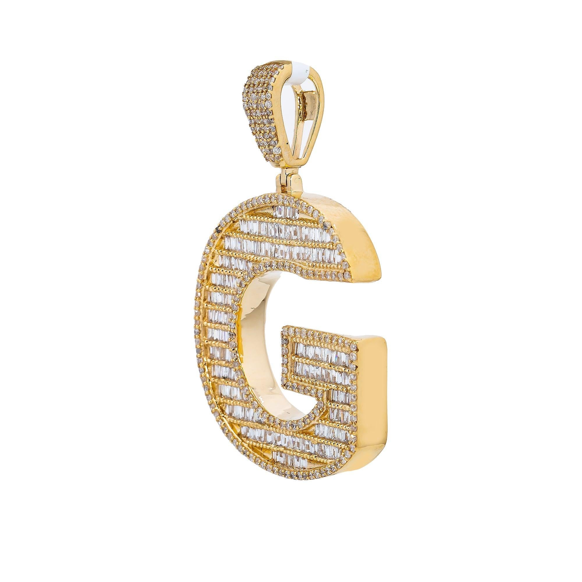 14K Yellow Gold Men's Letter G Pendant with 1.75 CT Diamond