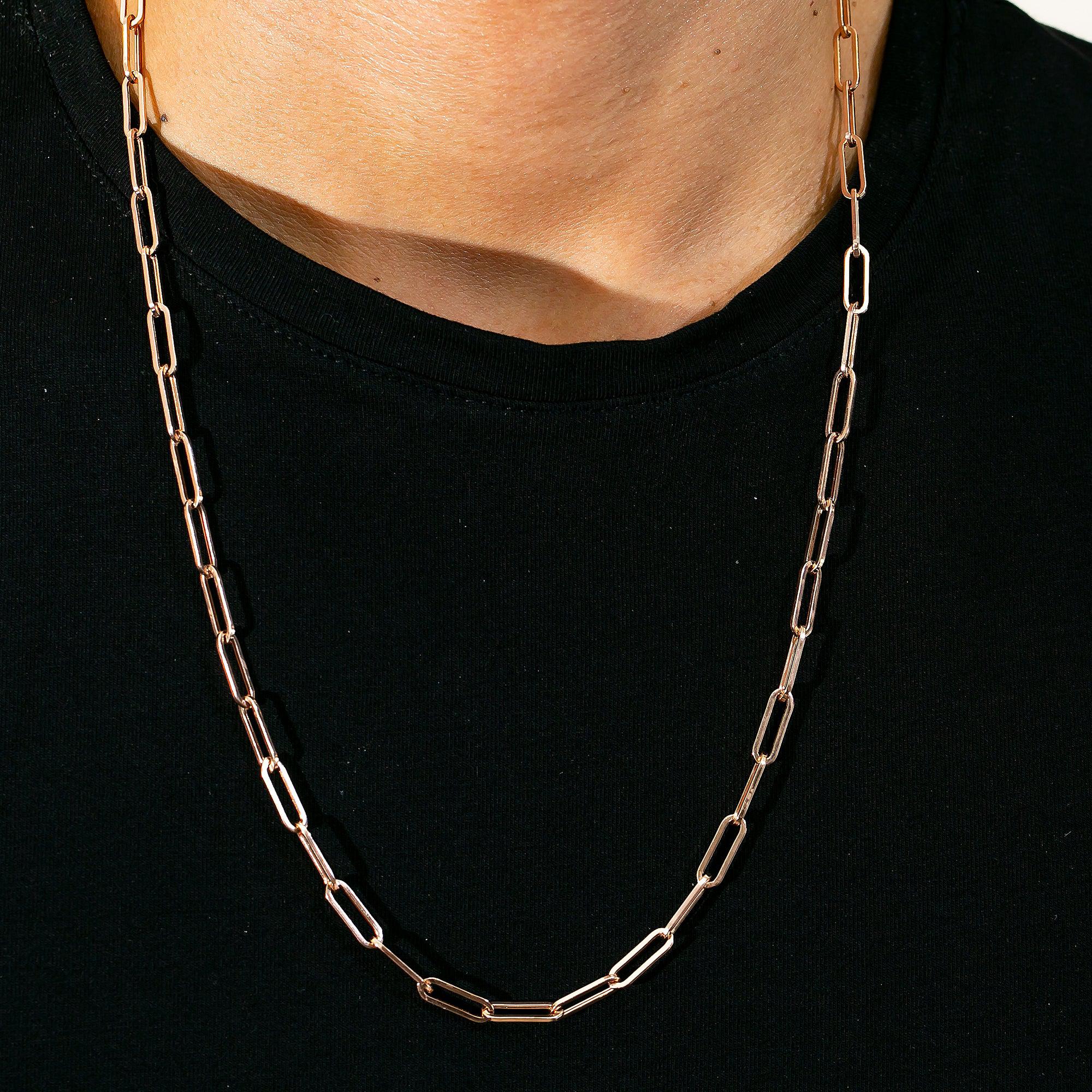14K Rose Gold 5mm Paper Clip Chain Available In Sizes 18"-26"