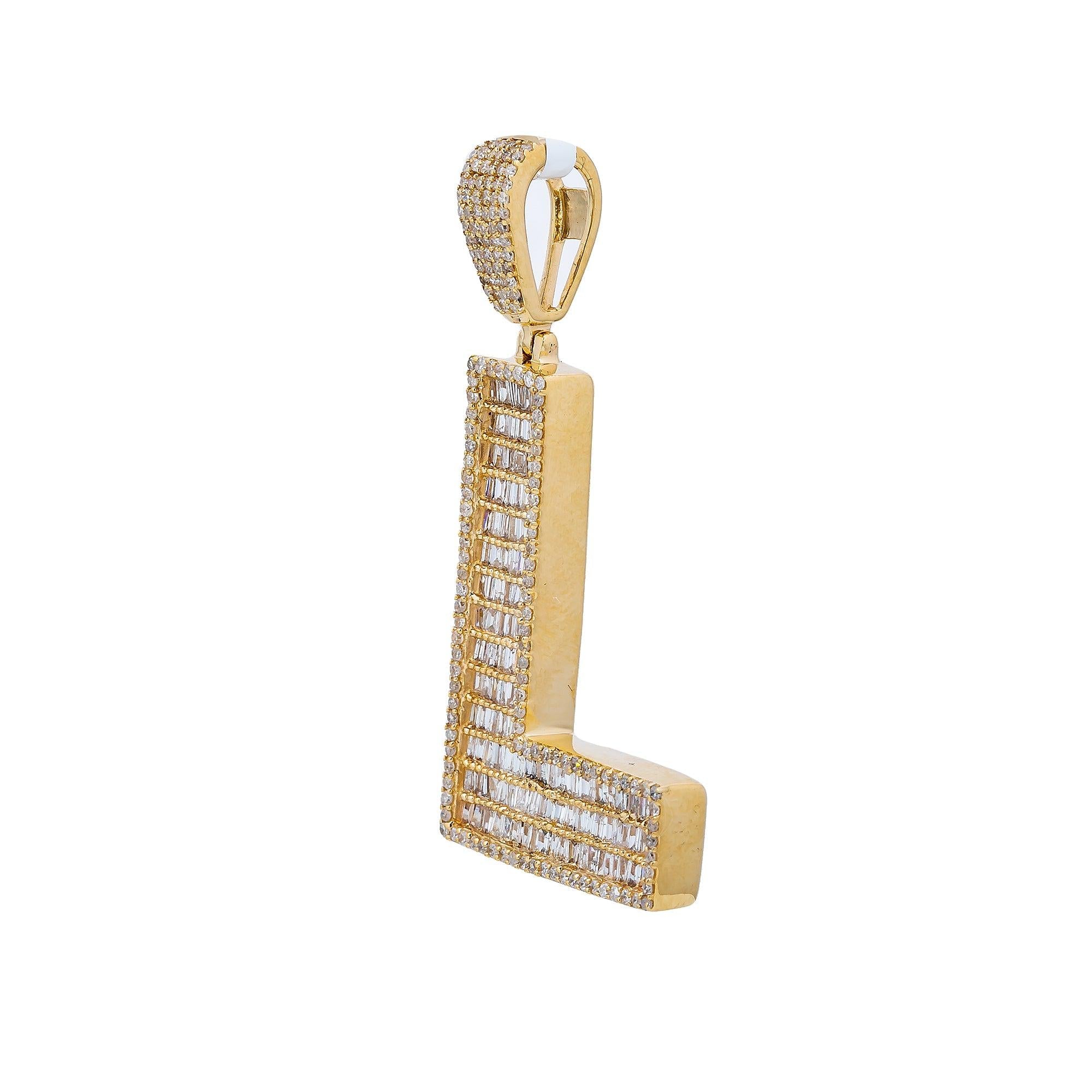 14K Yellow Gold Unisex Letter L Pendant with 1.43 CT Diamond