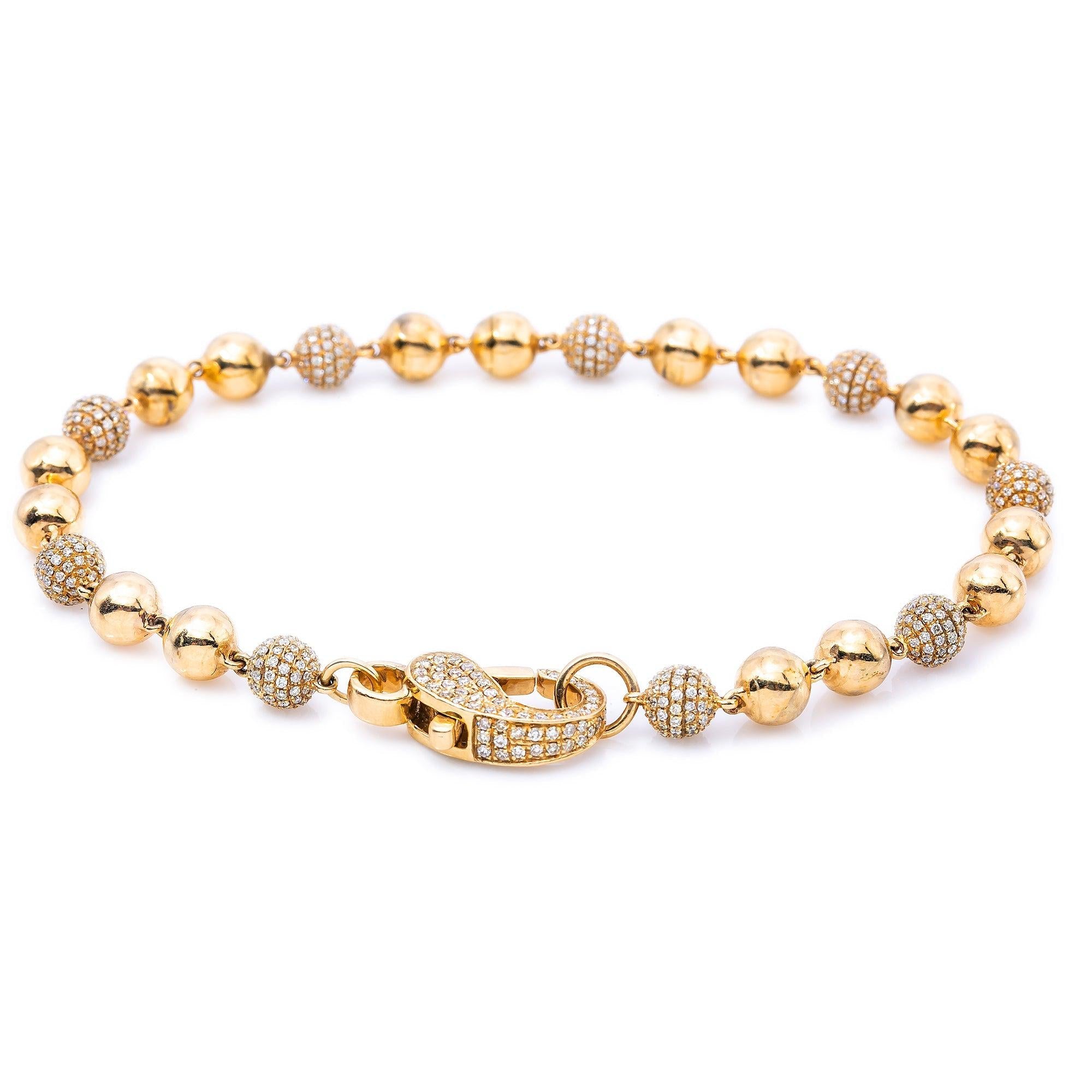 14K Yellow Gold Small Balls Bracelet With Diamonds