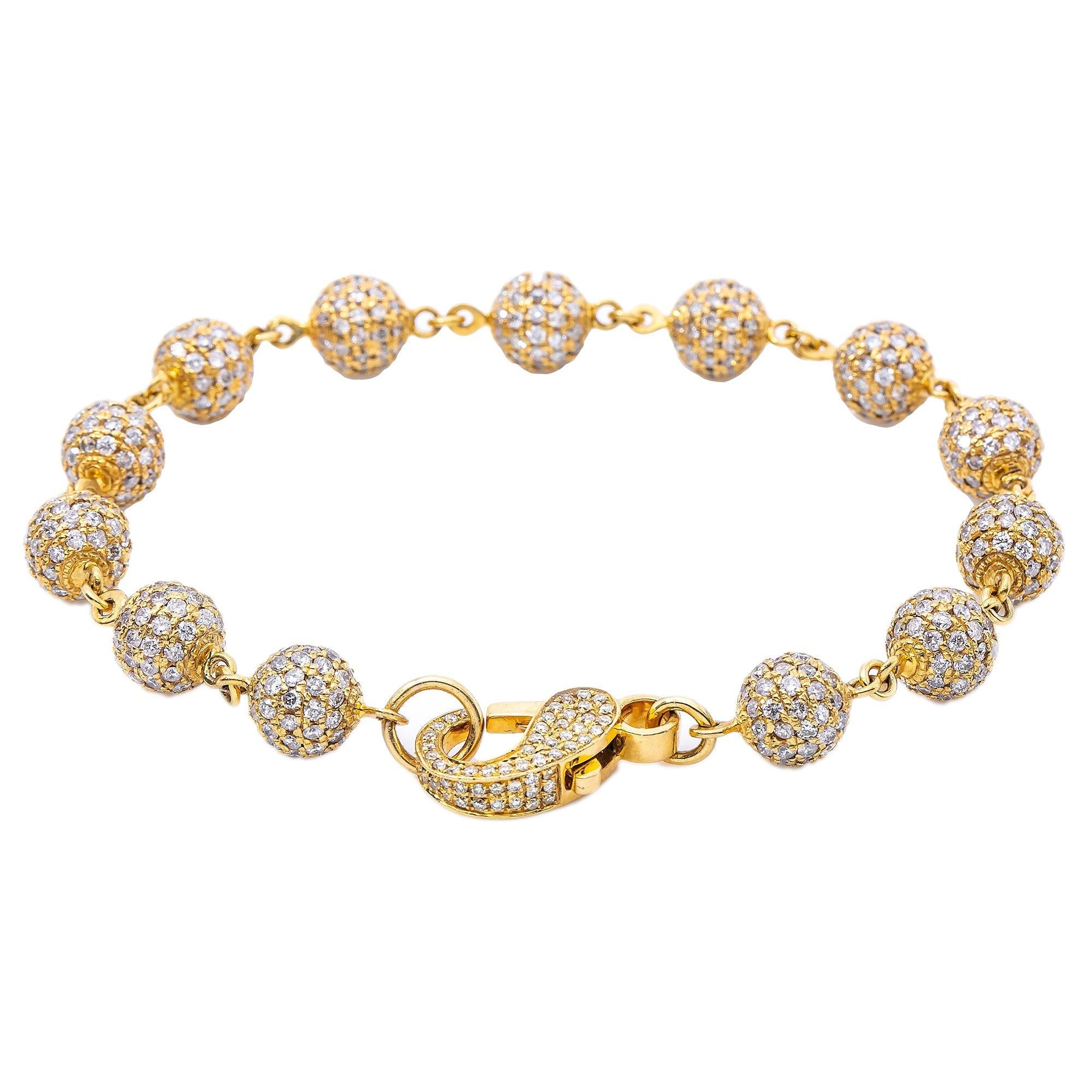 14K Yellow Gold Small Balls Bracelet With Diamonds