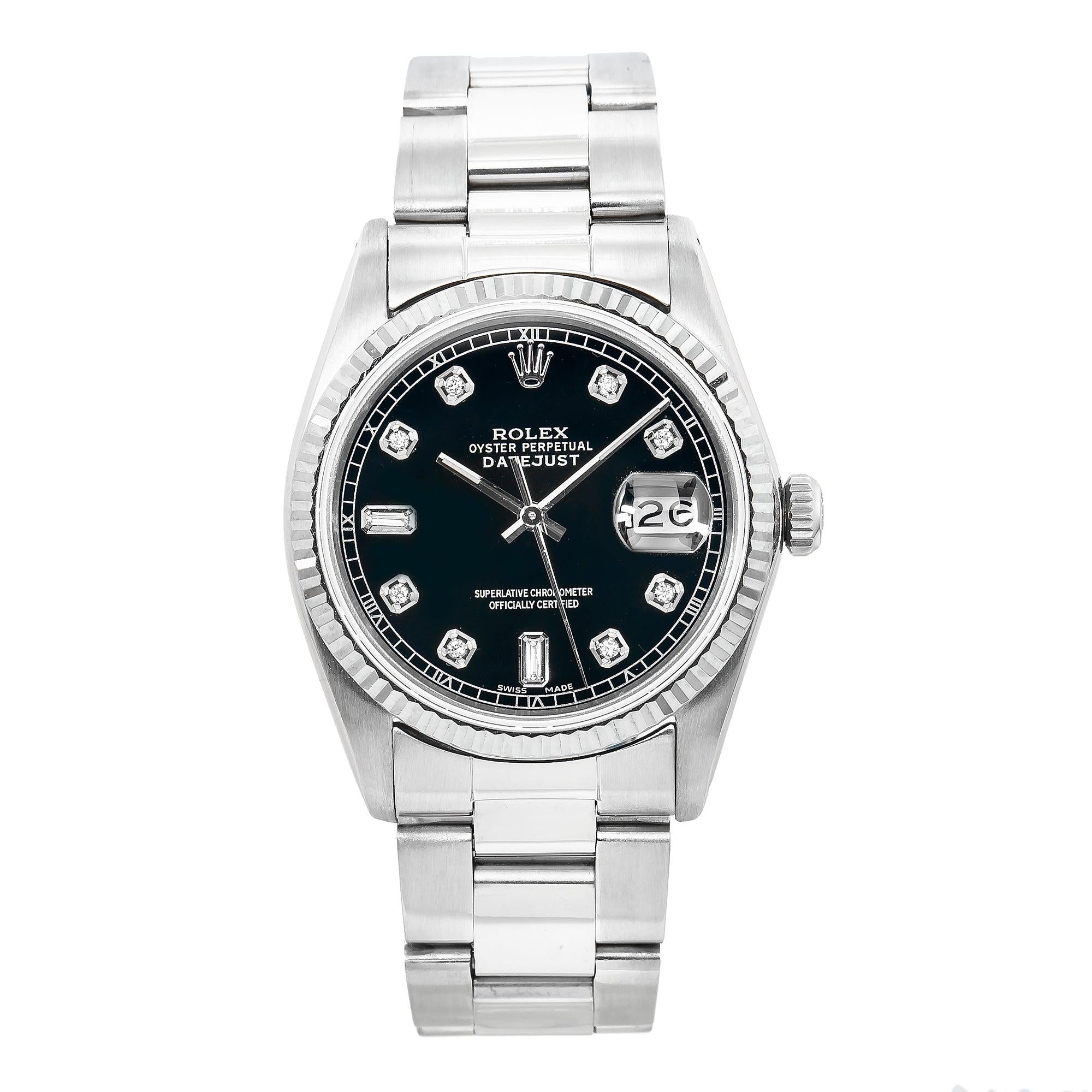 Rolex Datejust 16030 36MM Black Diamond Dial With Stainless Steel Oyster Bracelet