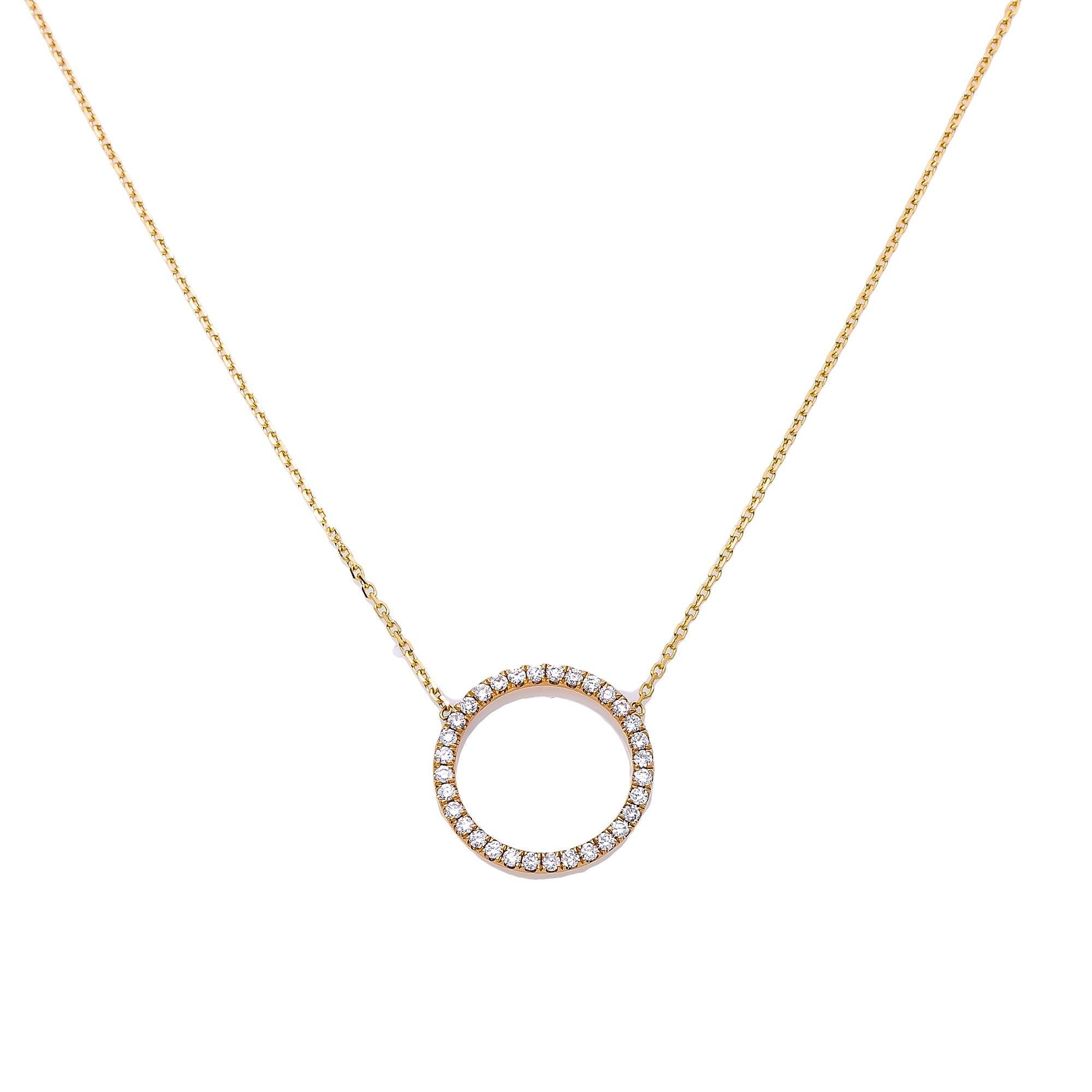 18K Yellow Gold Diamond Circle Necklace