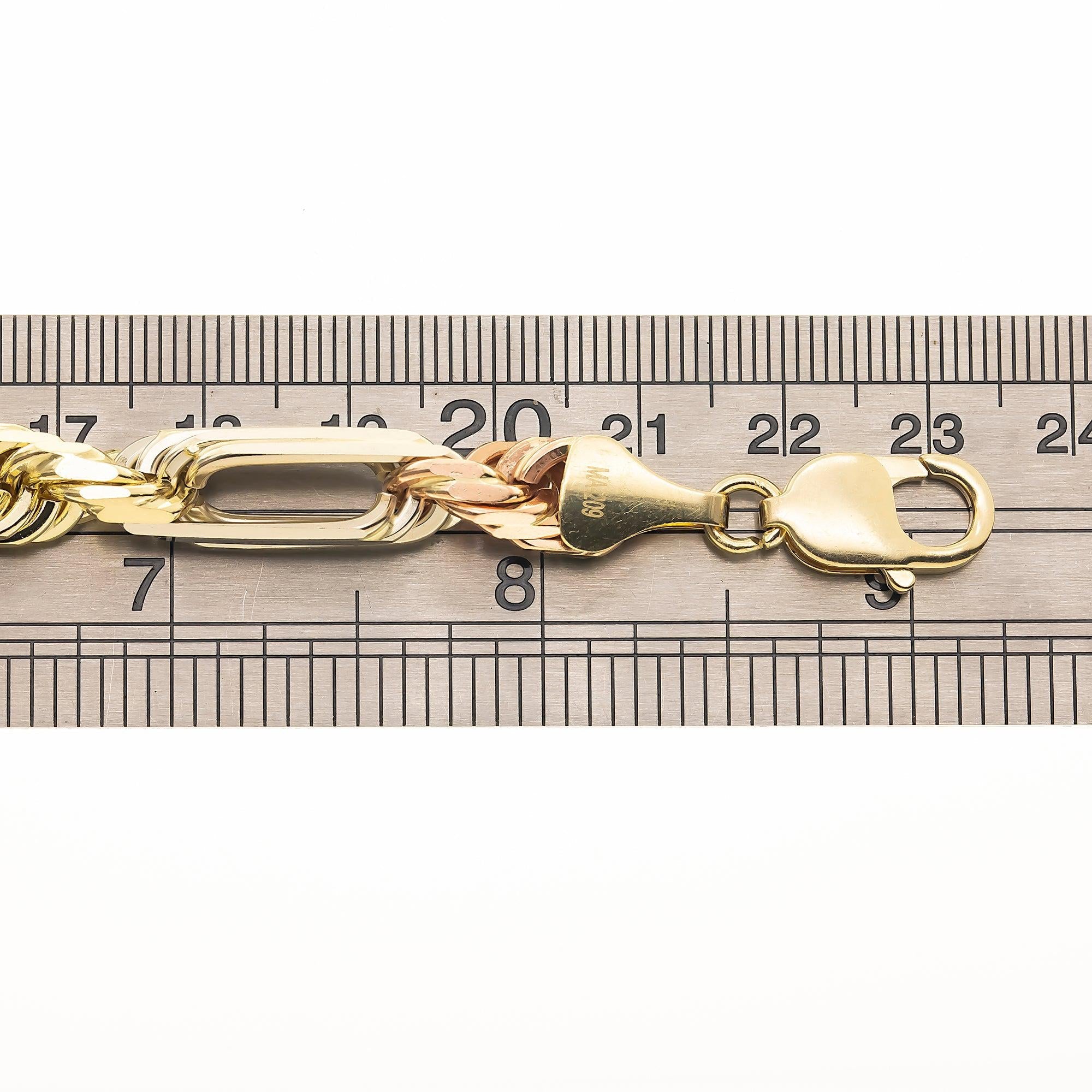 14K GOLD 6.5MM SOLID TRICOLOR MILANO CHAIN BRACELET