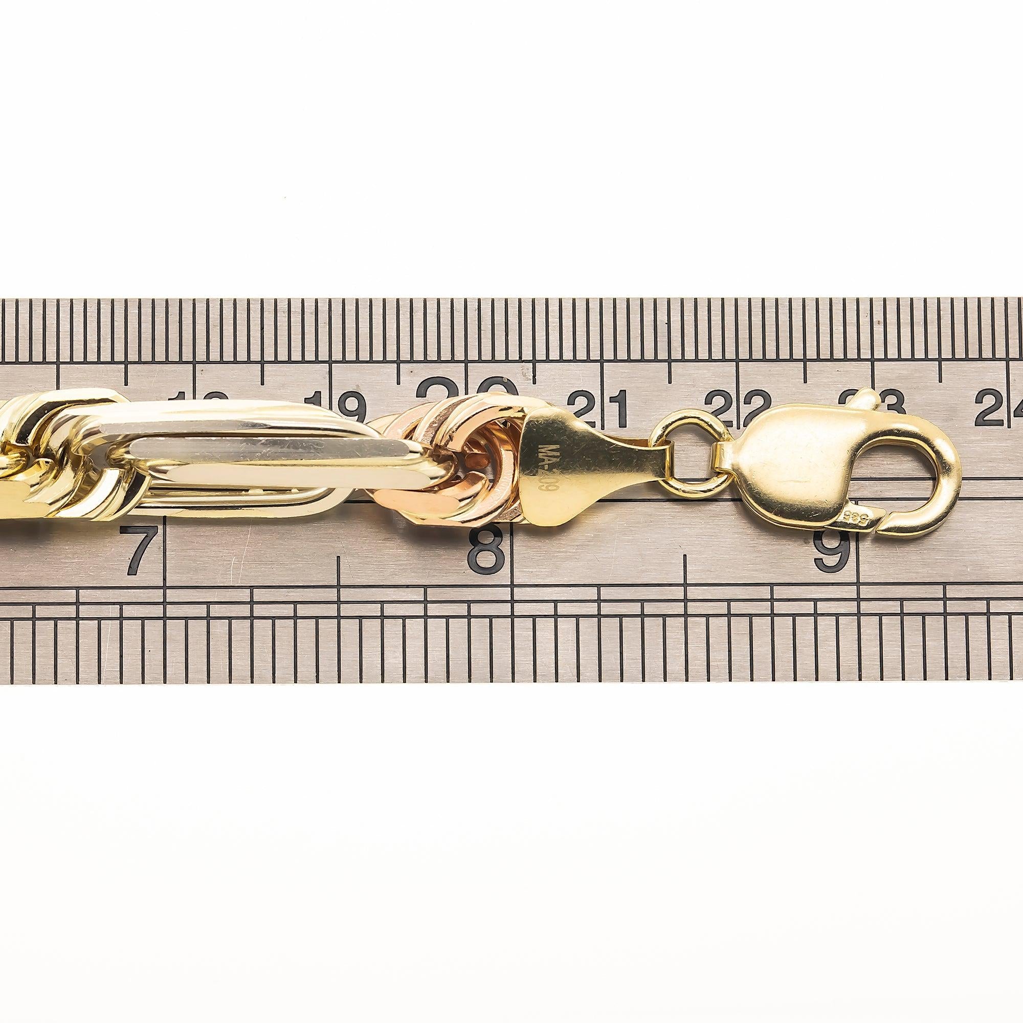 14K GOLD 9MM SOLID TRICOLOR MILANO CHAIN BRACELET