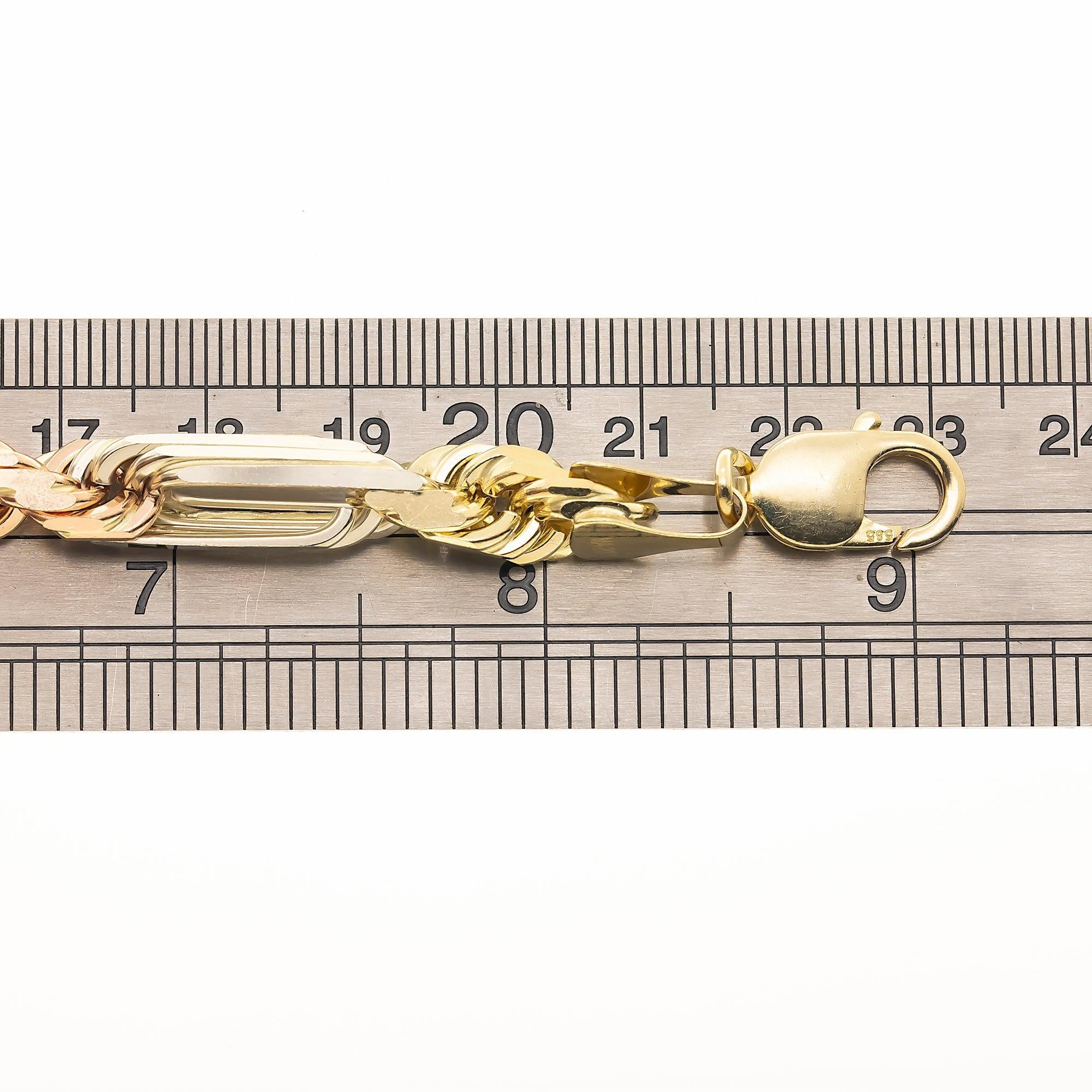 14K GOLD 7MM SOLID TRICOLOR MILANO CHAIN BRACELET